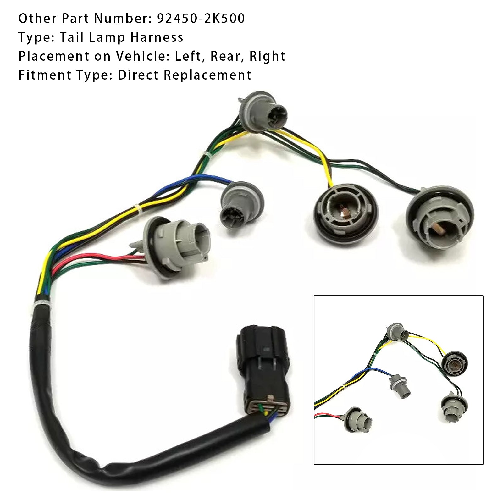 2011-2013 Kia Soul LH or RH Tail Lamp Harness NON-LED 92450-2K500