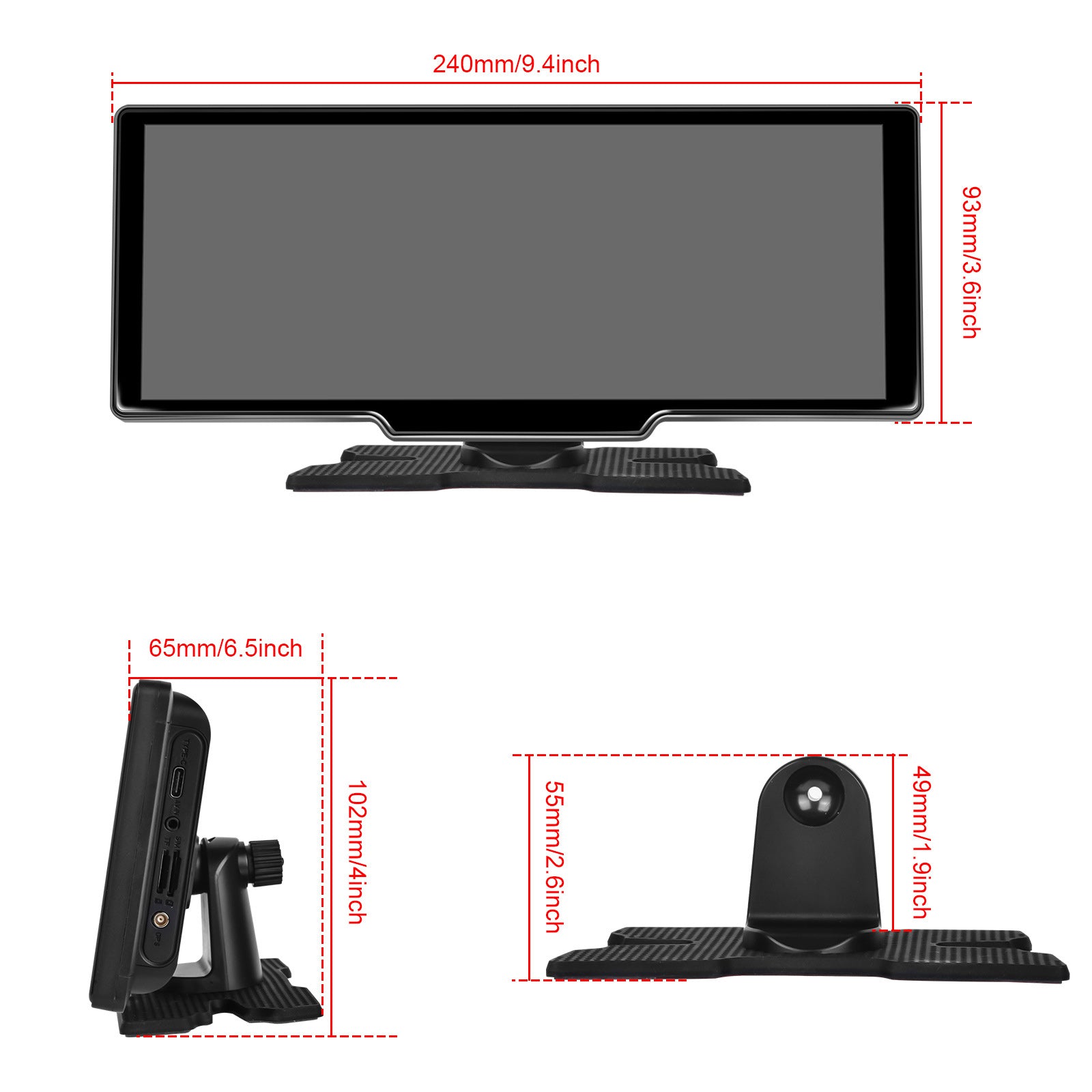 10.26" Draagbare Bluetooth-autonavigatie Draadloze CarPlay HD Groot touchscreen