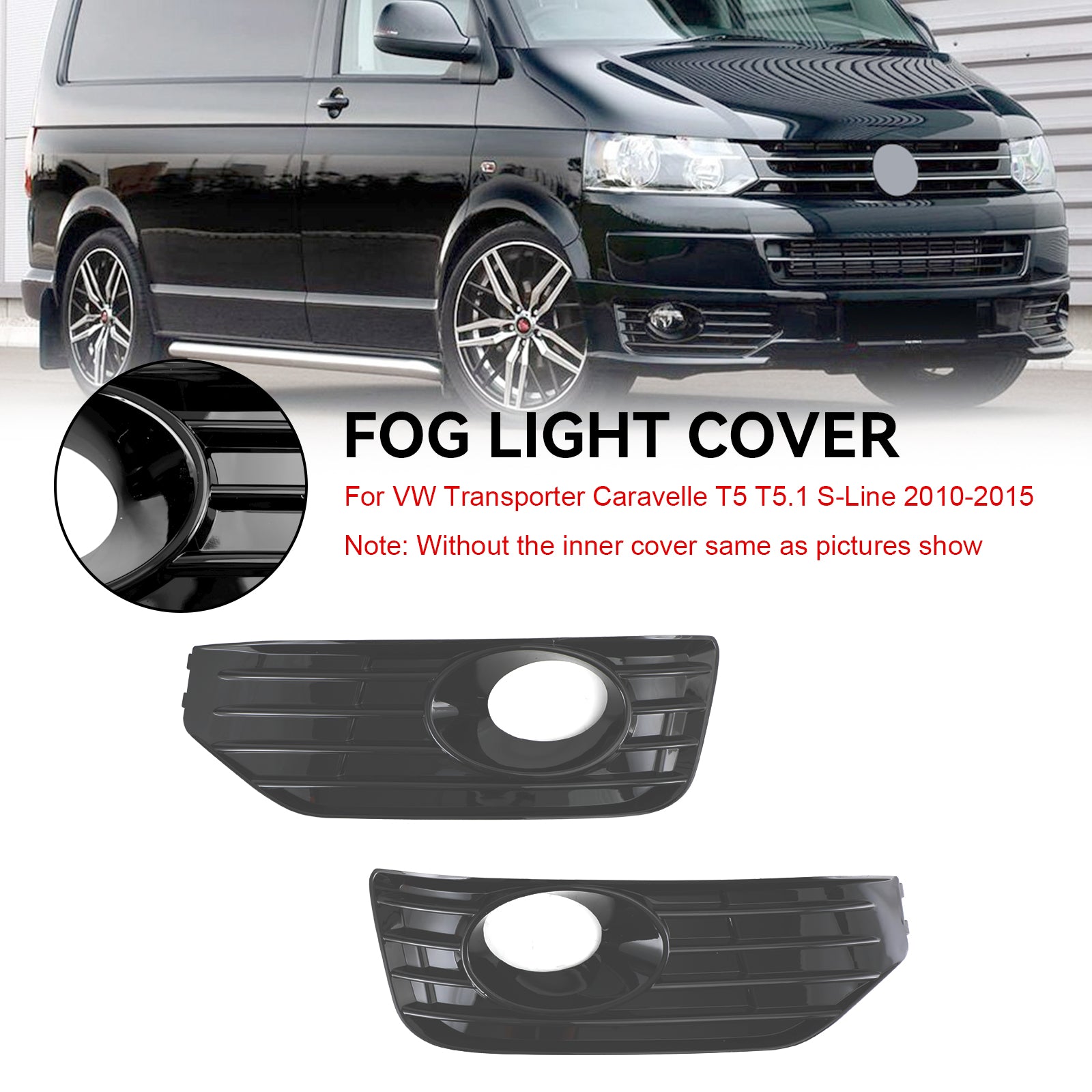 2010-2015 VW T5 T5.1 S-line noir brillant couvercle de phare antibrouillard grille d'insertion