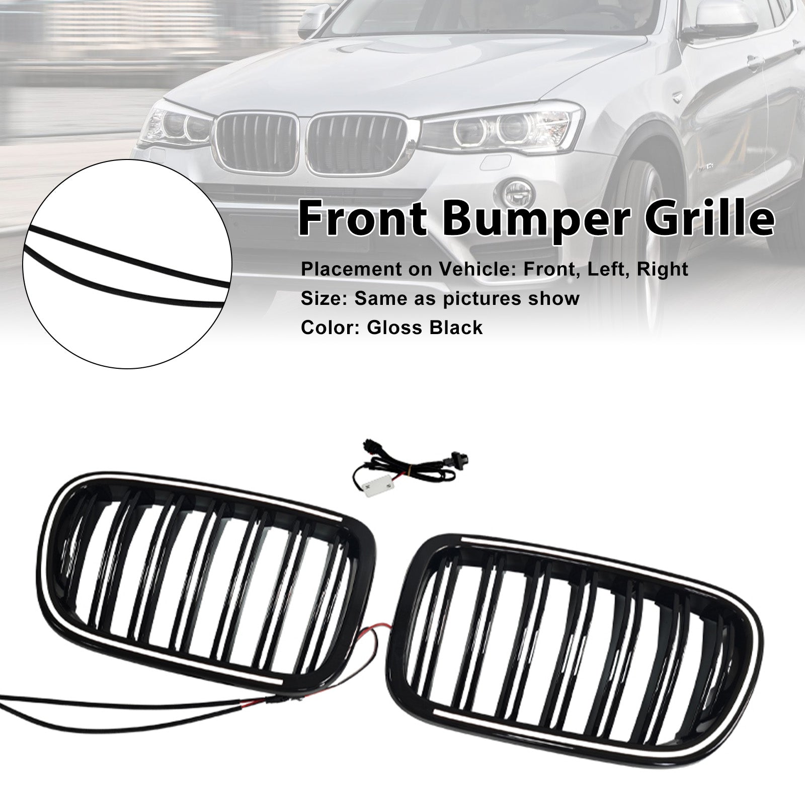 Black Front Bumper Kidney Grill Grille Fit BMW X3 F25 2011-2014 Dual Line
