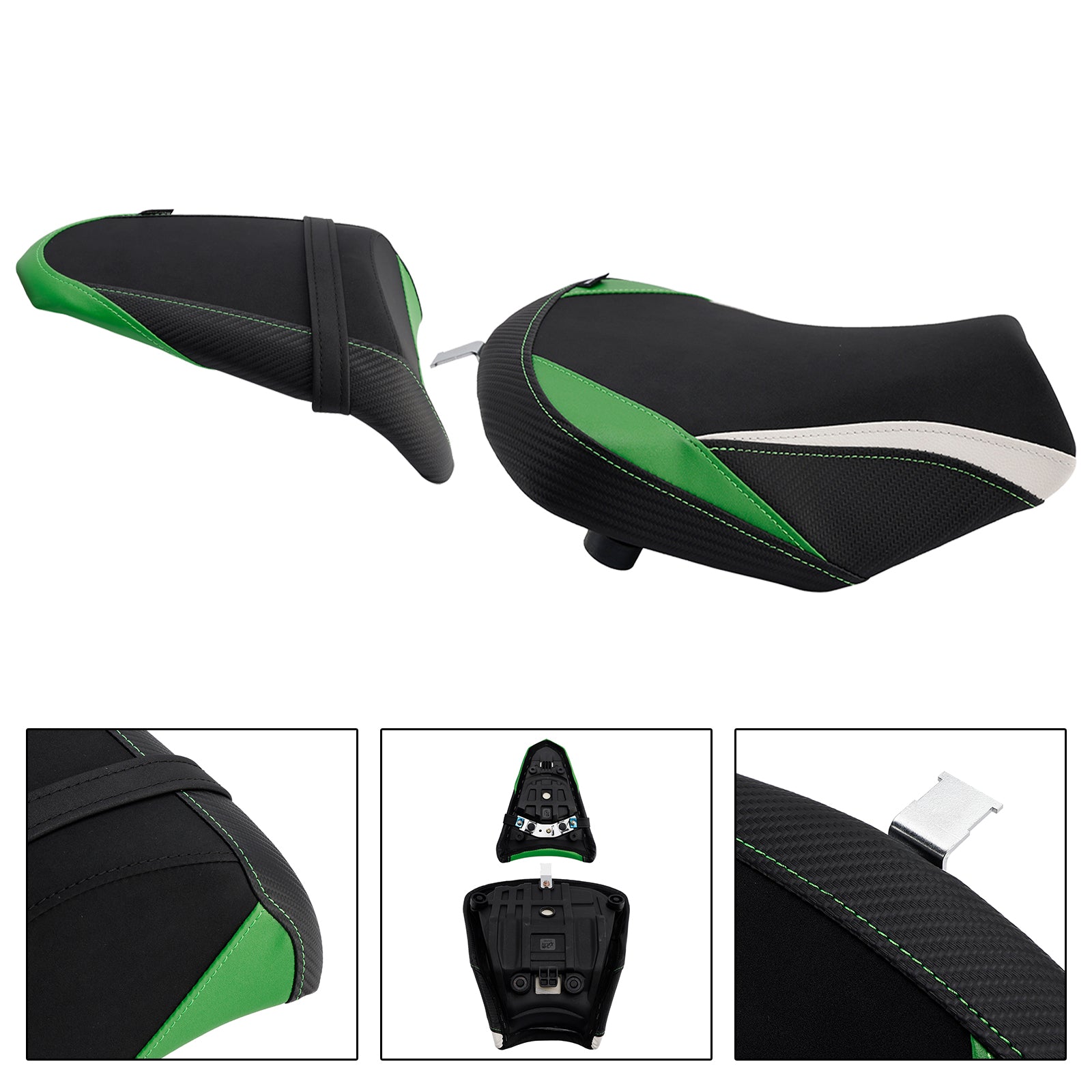 Driver&Passenger Seat Rear Cushion White For Kawasaki Ninja 650 Z650 2017-2025