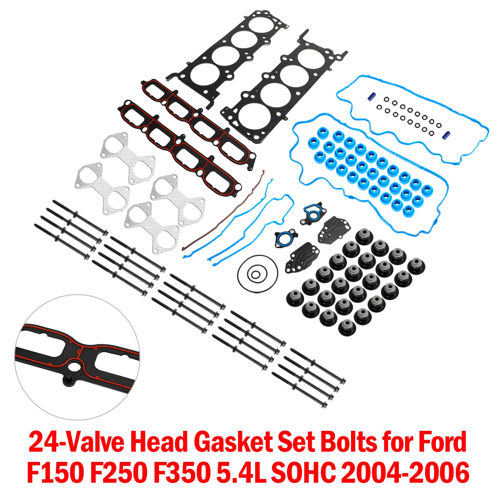 2004-2006 Ford F150 F250 F350 5.4L SOHC 24-Valve Head Gasket Set Bolts