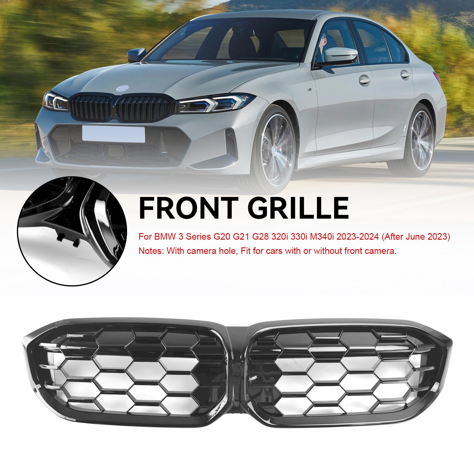 2023-2024 BMW G20 320i 330i M340i Gloss Black Front Kidney Grill Grille