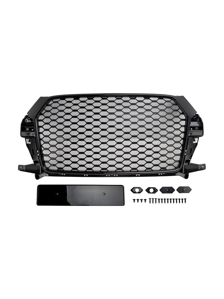 RSQ3 Style Front Honeycomb Grille Grill Fit Audi Q3 2016-2018 Gloss Black