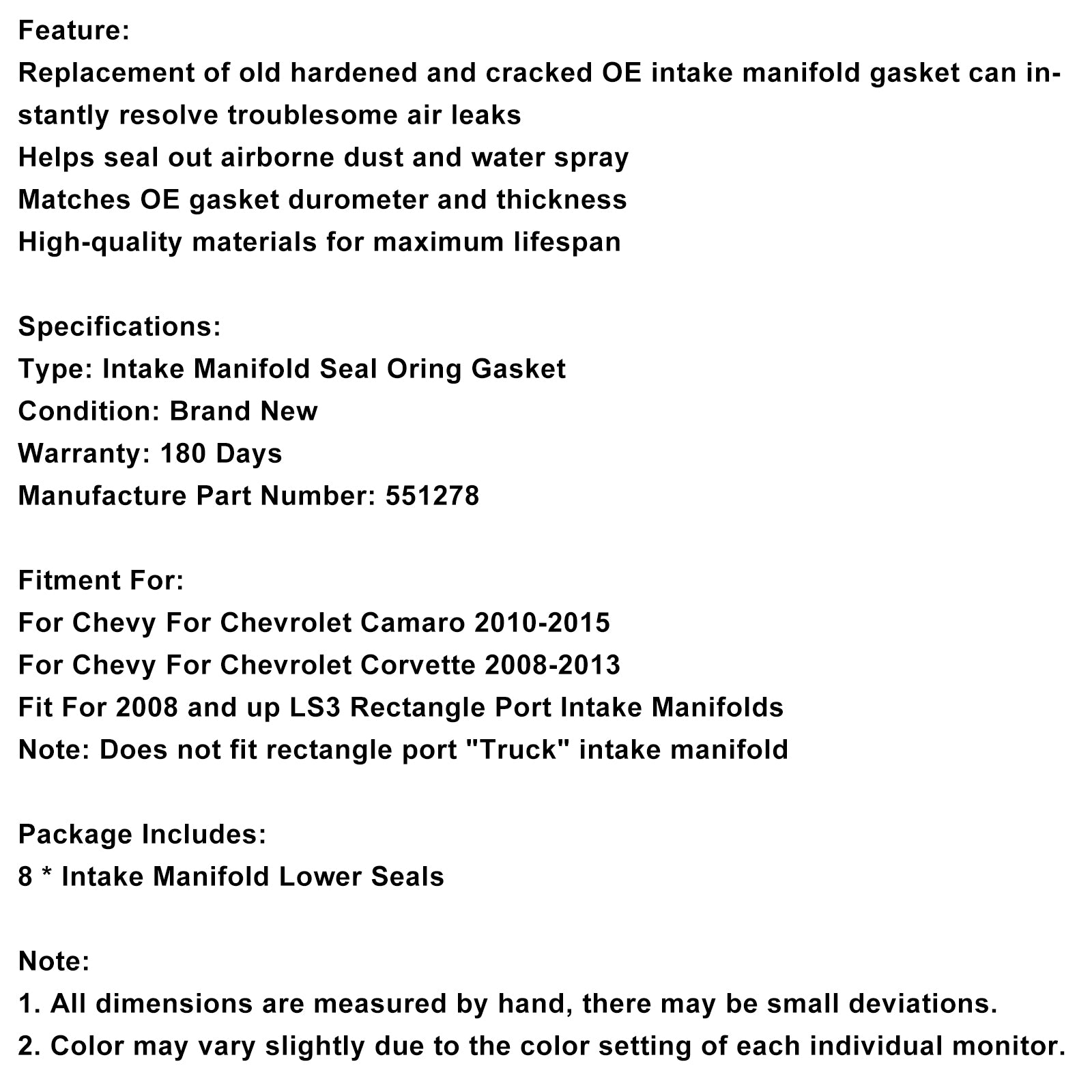LS3 Coletor de admissão selo O'ring Junta Conjunto 551278 FIT CHEVY CAMARO 2010-2015