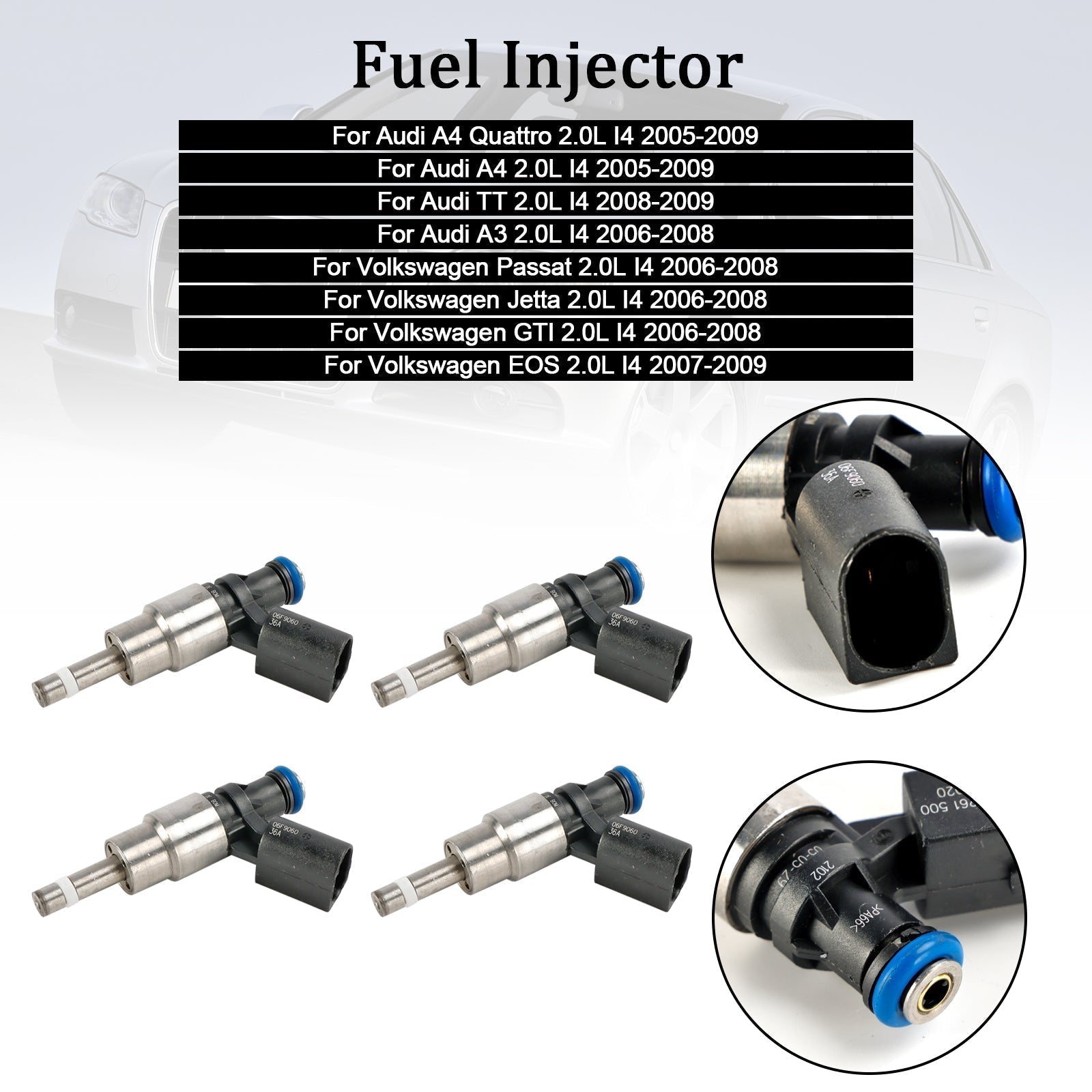 2006-2008 Audi A3 2.0L I4 4PCS Brandstofinjector 06F906036A