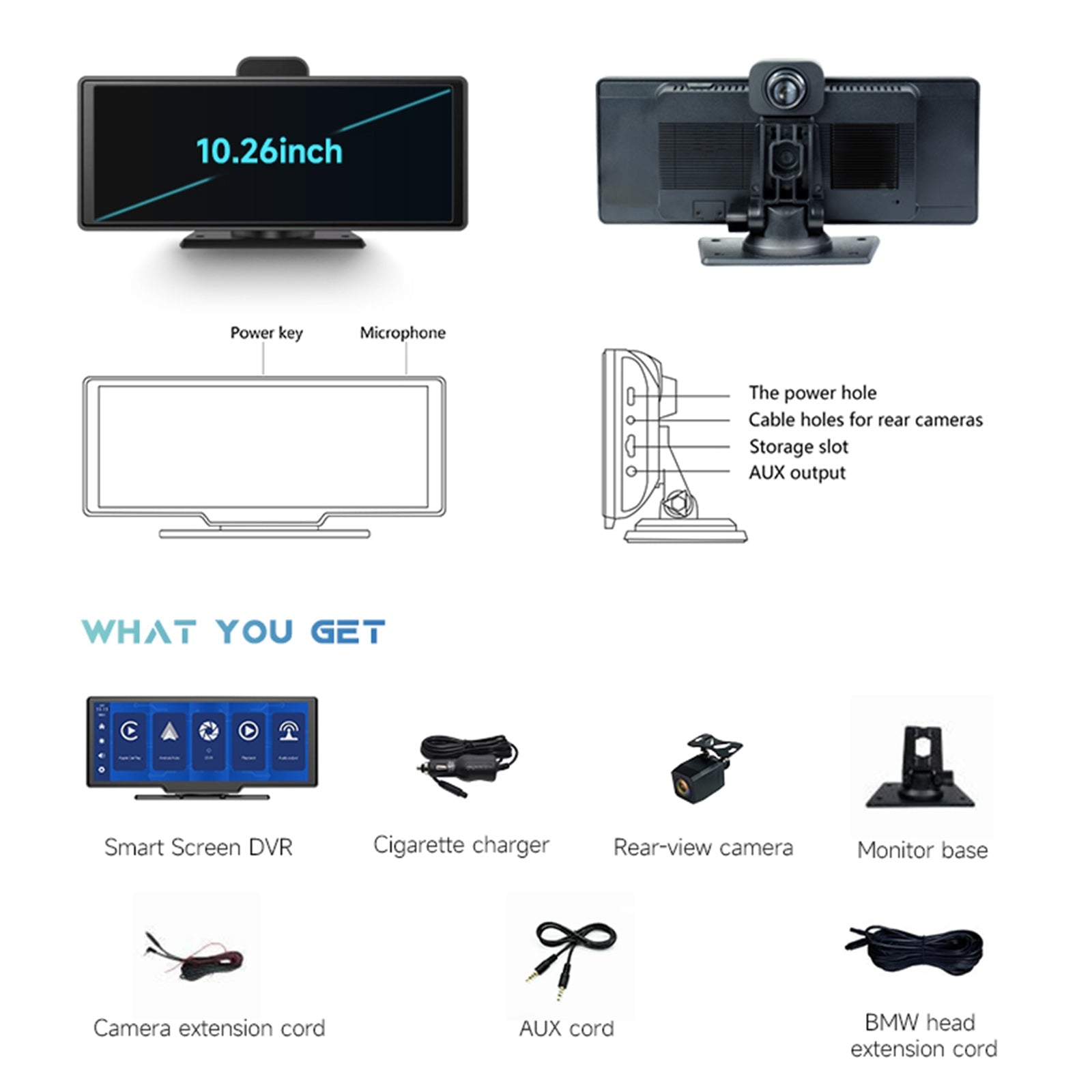 Moniteur intelligent de format DVR NTSC à écran intelligent de 10,26 pouces pour bus de camion RV + caméra de recul