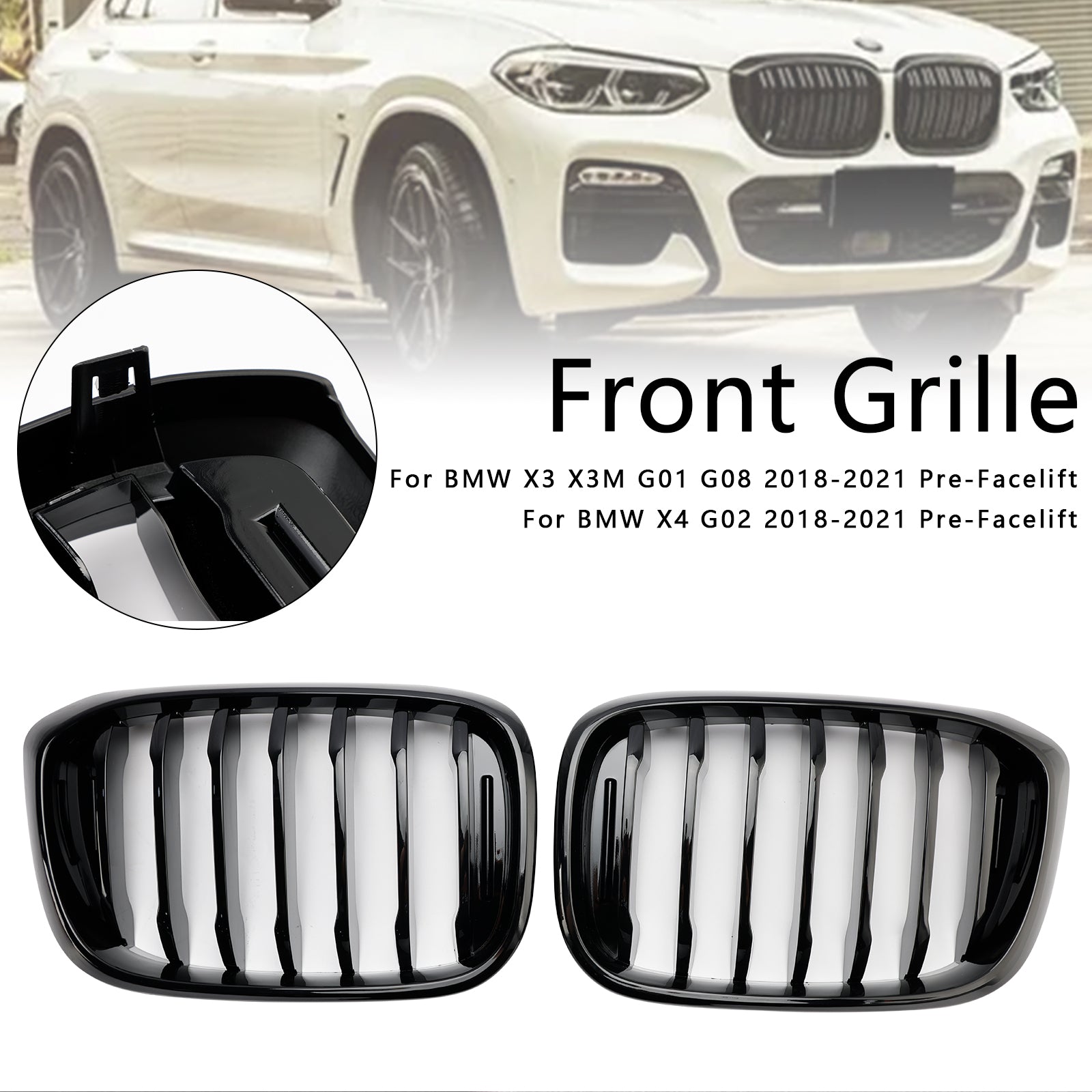 2018-2021 BMW X4 G02 X3 G01 G08 Gloss Black Front Kidney Grille Mesh Grill 51138469959