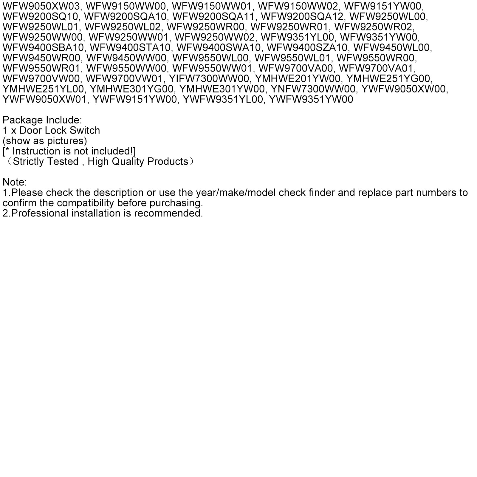 WPW10253483 Deurvergrendelingsschakelaar voor Whirlpool