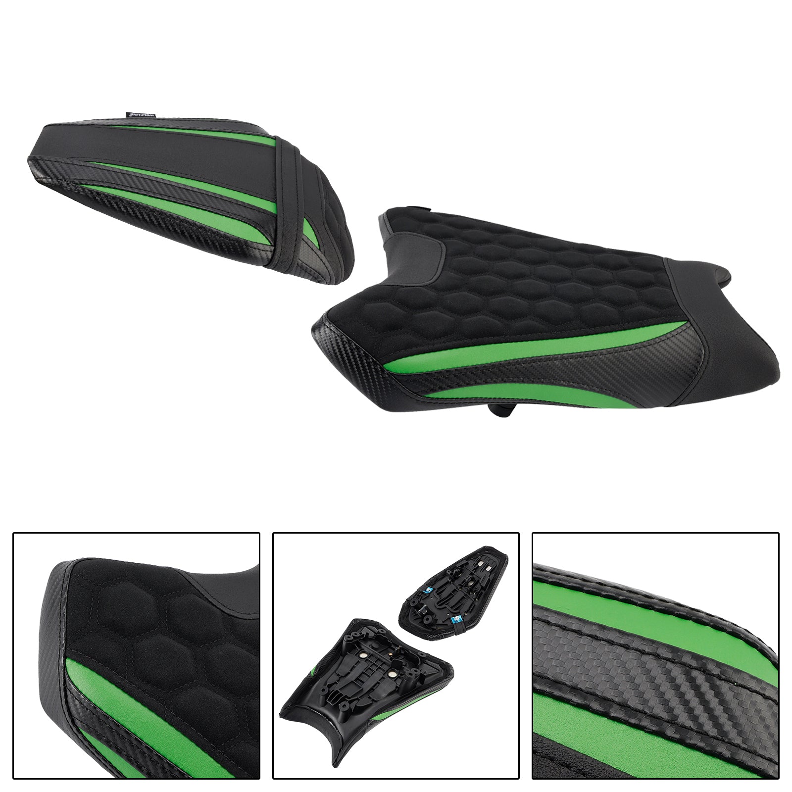 Driver&Passenger Seat Kit Rear Cushion Green For Kawasaki Zx-6R Zx 6R 19-25
