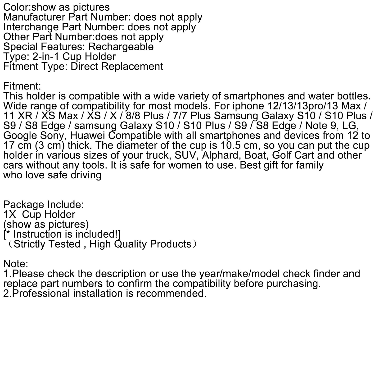 Smarttelefonholder, drikkeholder, for smarttelefoner, biler, 2-i-1 koppholder