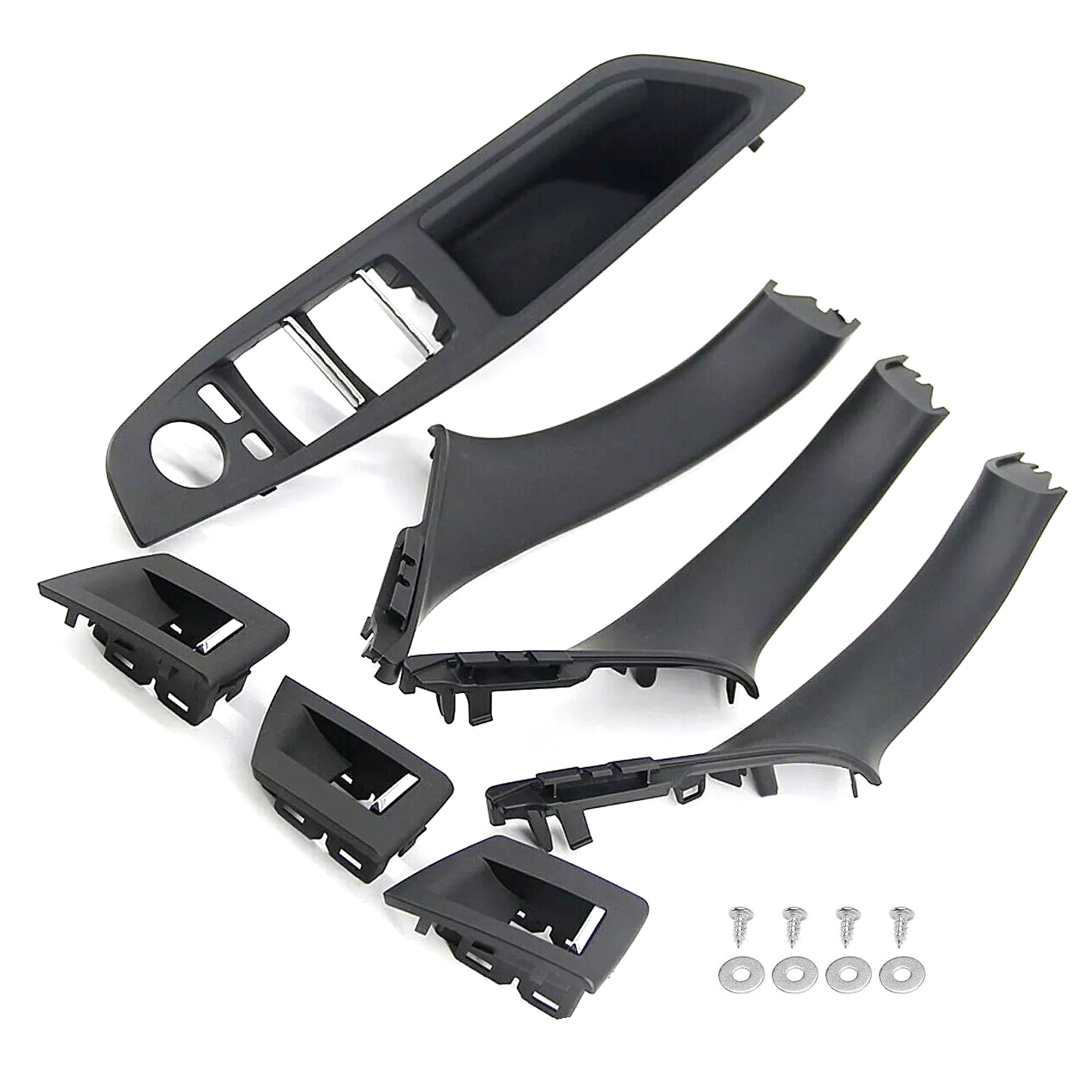 7x Zwart Binnendeurpaneel Handvat Pull Trim Cover Voor BMW 5 Serie F10 F11 10-16
