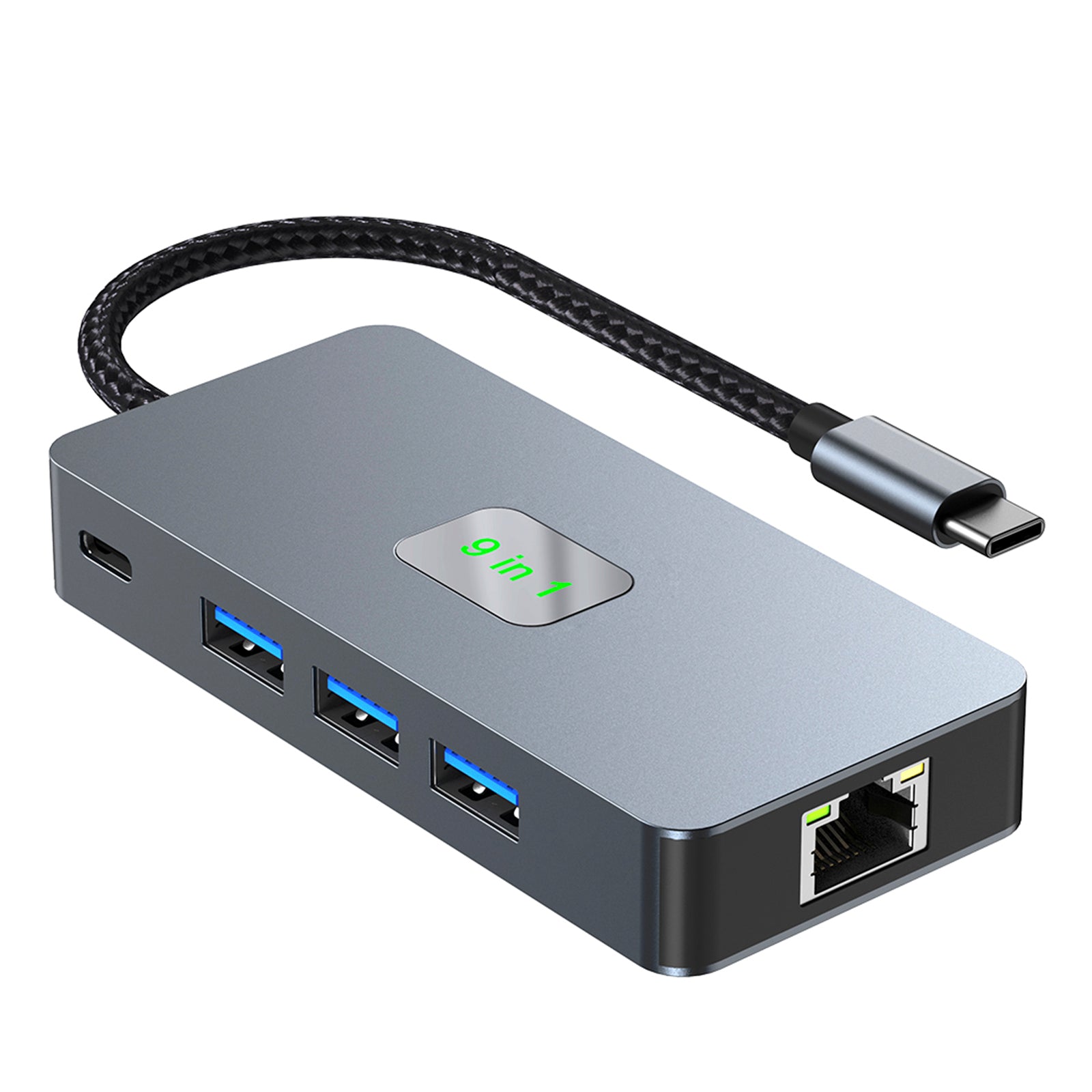 9 en 1 TYPE-C a RJ45(Gigabit)+USB3.0*3+HDMI+USB-CS Data+PD100W+SD/TF iPad Pro
