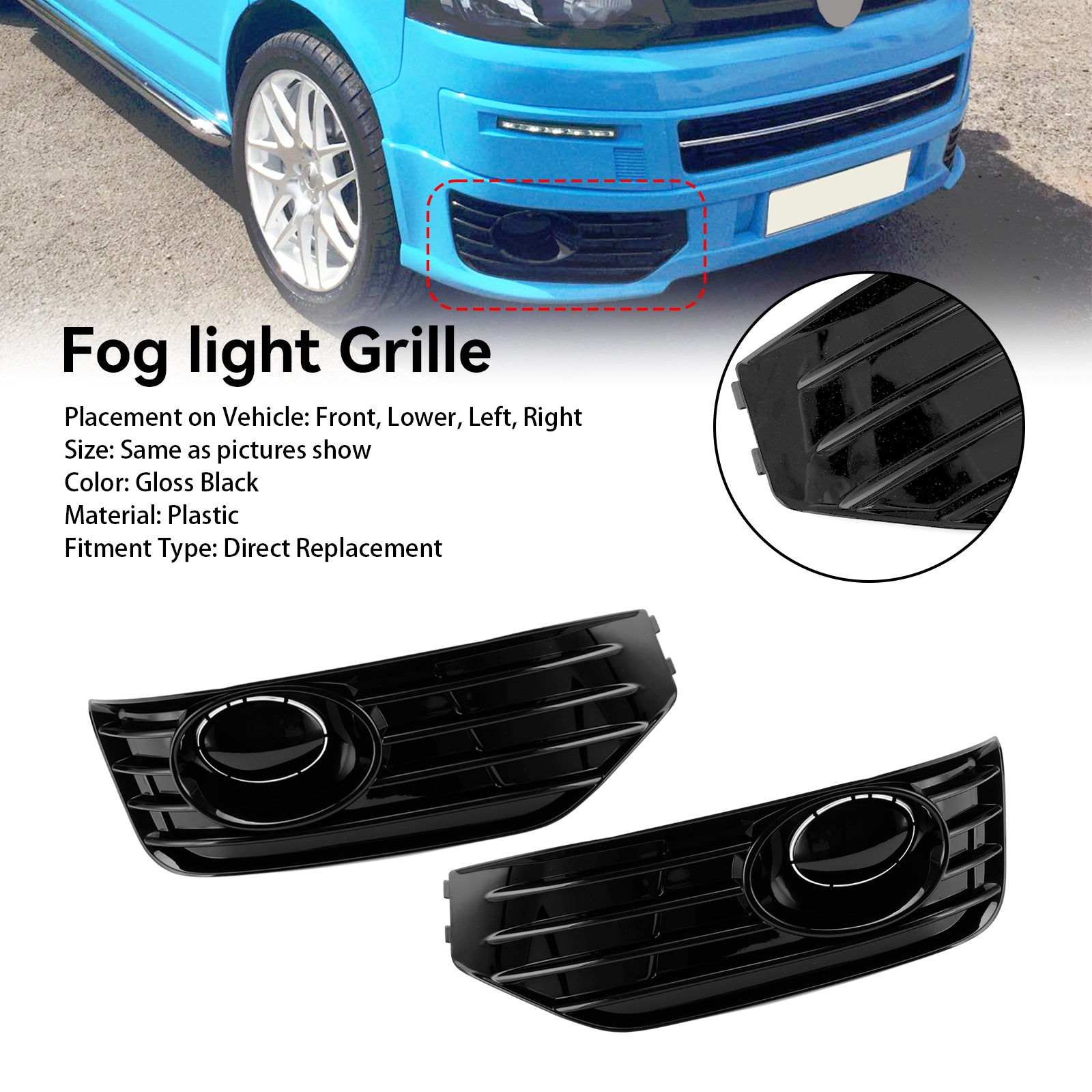 2010-2015 VW T5 T5.1 Gloss Fog Lamp Light Cover Insert S-line Grill Black