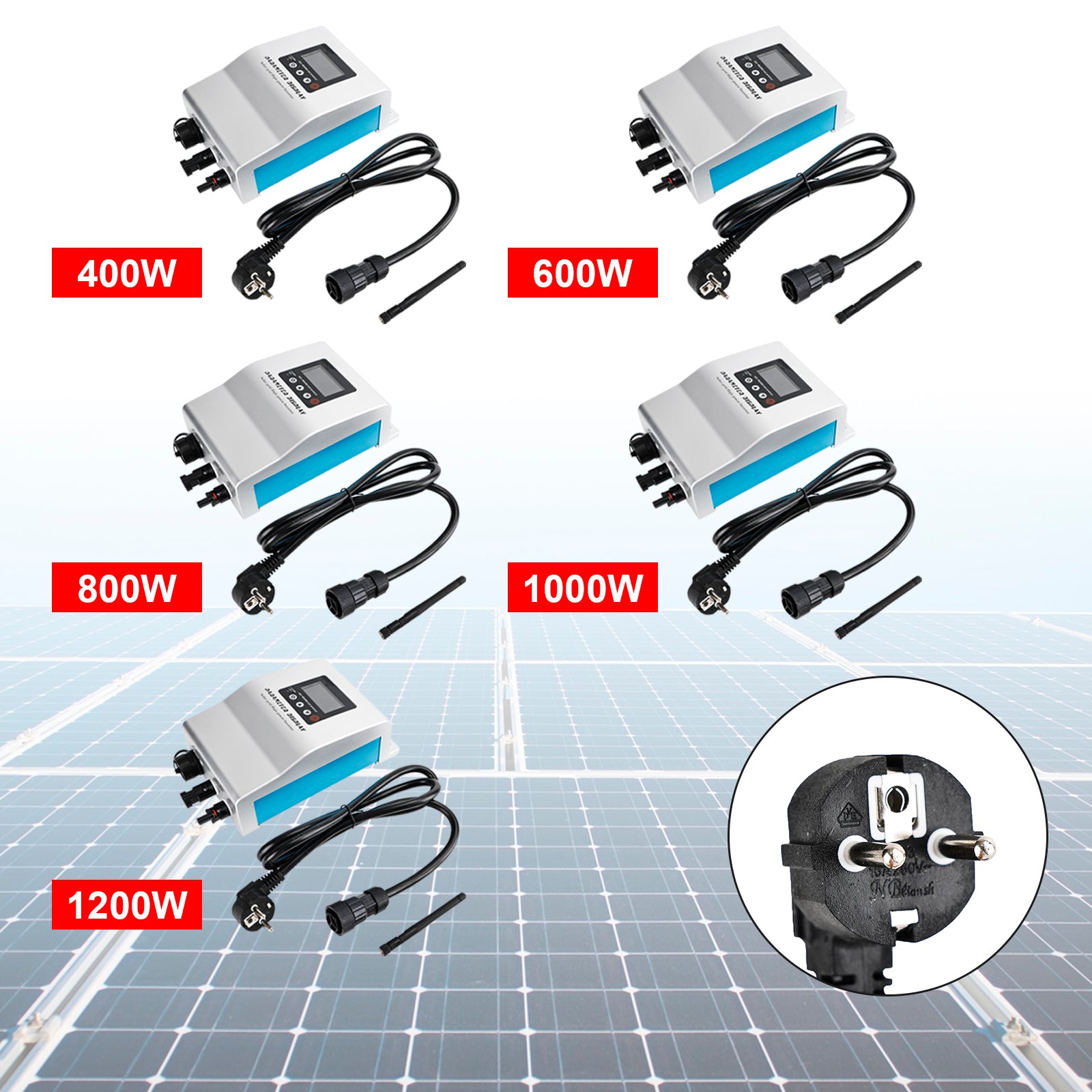 400W/600W/800W/1000W/1200W IP60 Waterproof Solar Inverter Grid Tie MPPT Micro Inverter