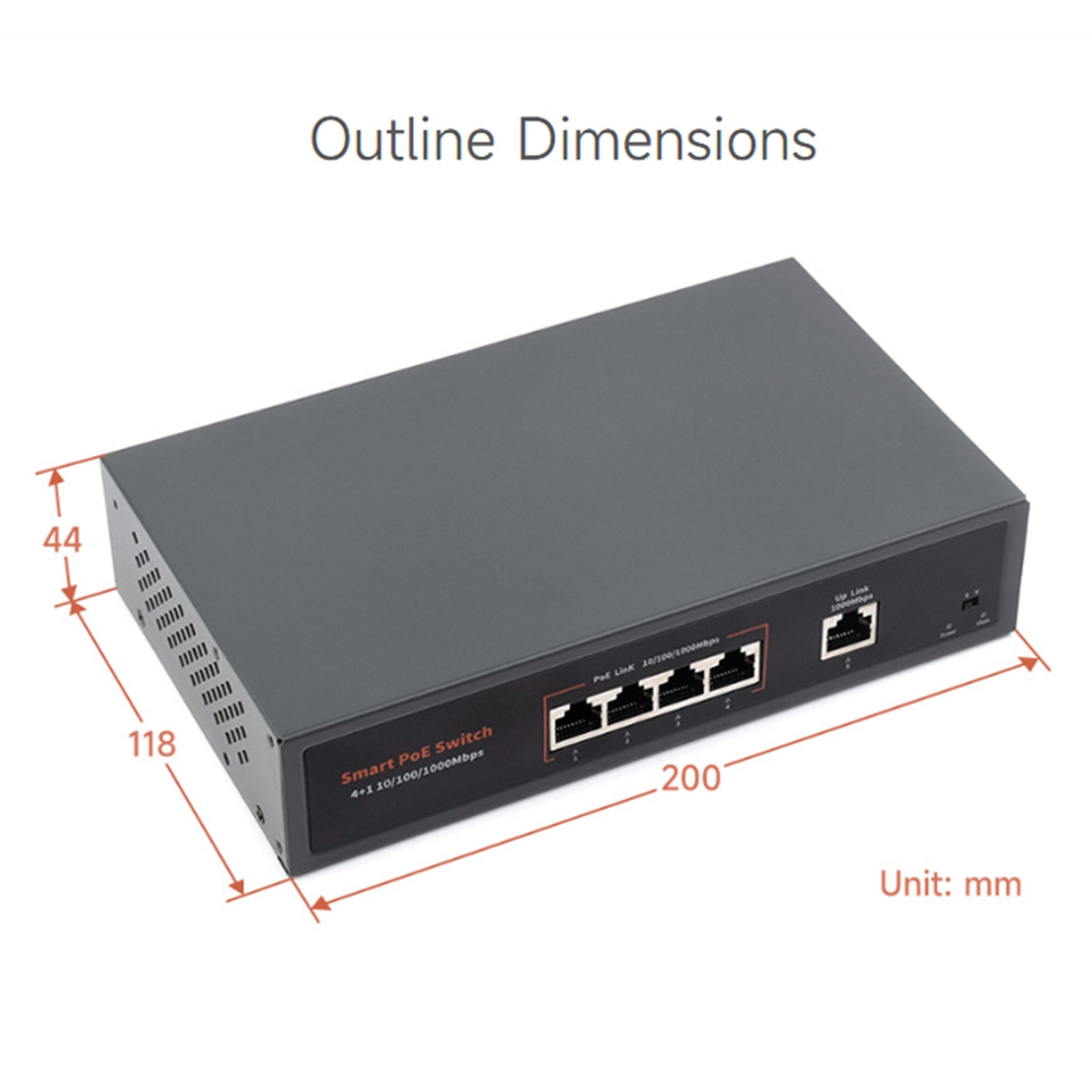 120W Gigabit Ethernet Poe Switch 10/100/1000M Port Adaptive Plug Play 4 Network