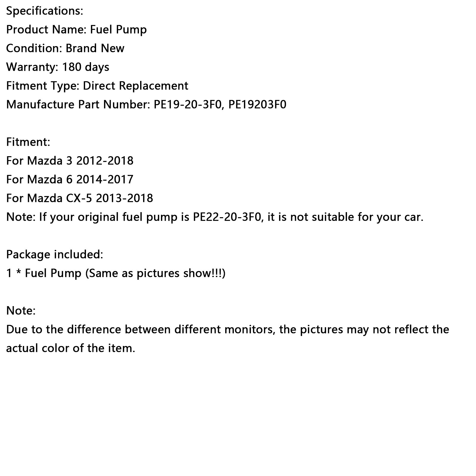 Høytrykk drivstoffpumpe Fit Mazda 3 2012-2018 6 2014-2017 CX-5 2013-2018