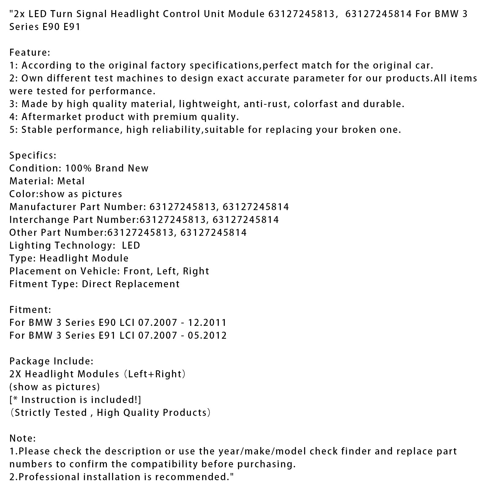 2x Modul riadiacej jednotky Signal Signál 63127245813 14 pre BMW 3 E90 E91