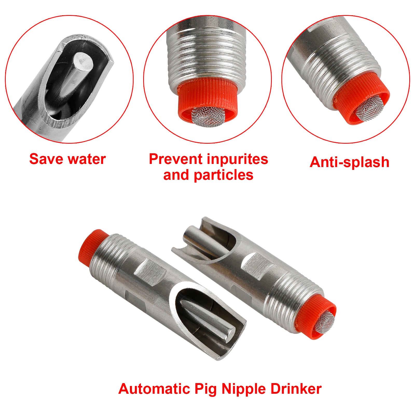 10Pcs Stainless Steel 1/2" Thread Pig Hog Automatic Nipple Drinker Waterer