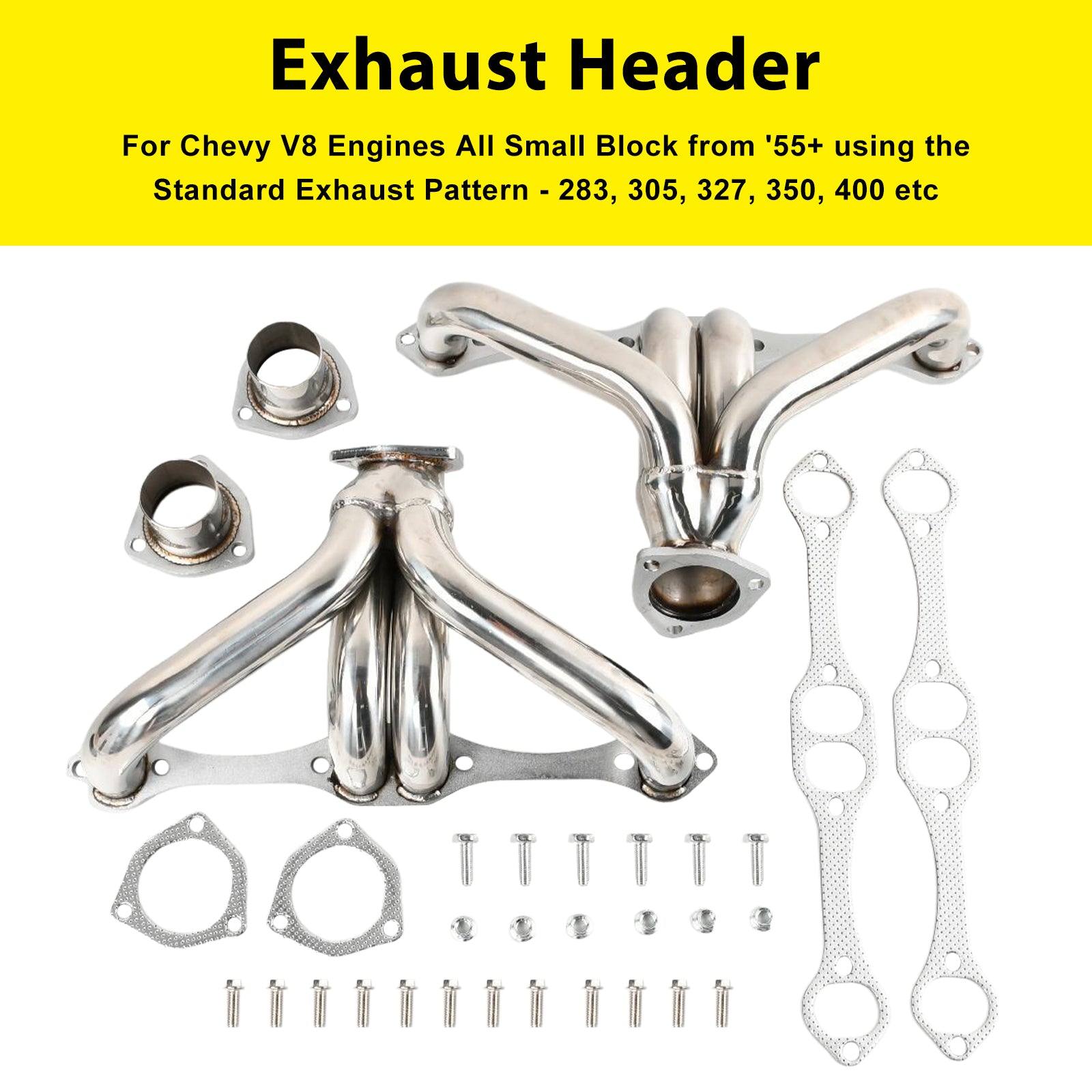 Exhaust Header Manifold Fit Chevy Small Block SB V8 262 265 283 305 327 350 400