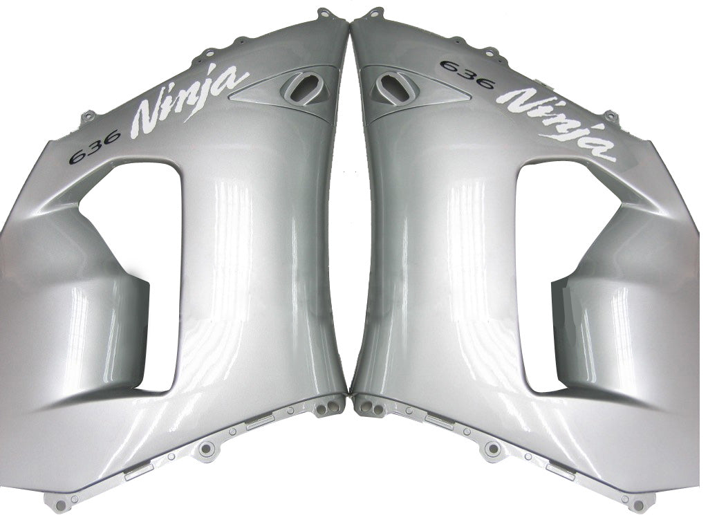 2005-2006 Kawasaki ZX6R 636 Fairings Silver Black Ninja Racing Generic