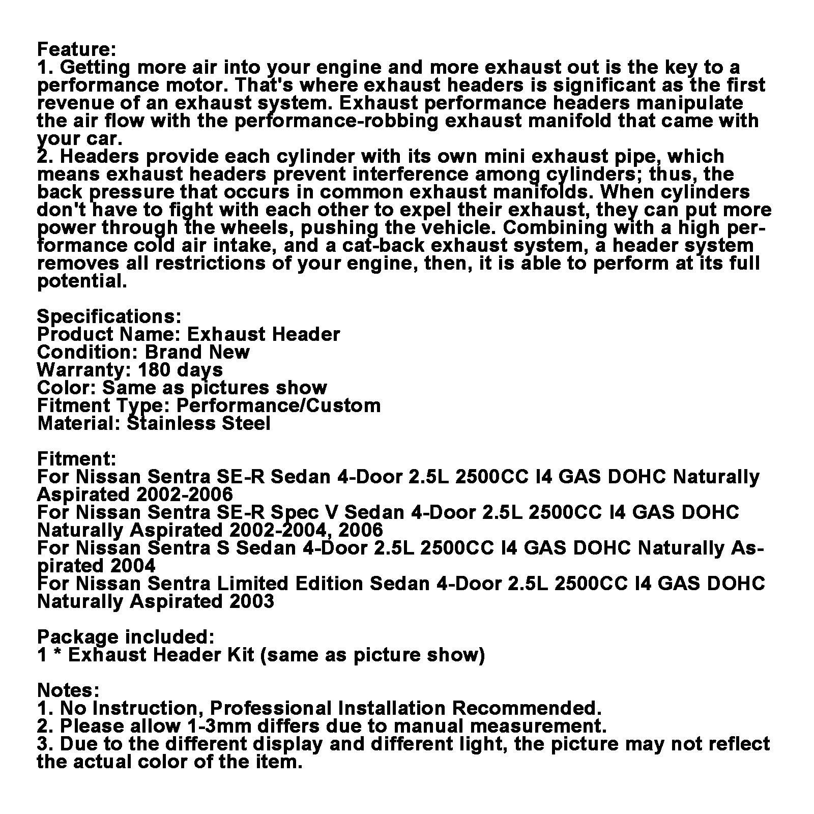 Hlavička z nehrdzavejúcej ocele potrubie Nissan Sentra 2.5L Ser 2002-2005