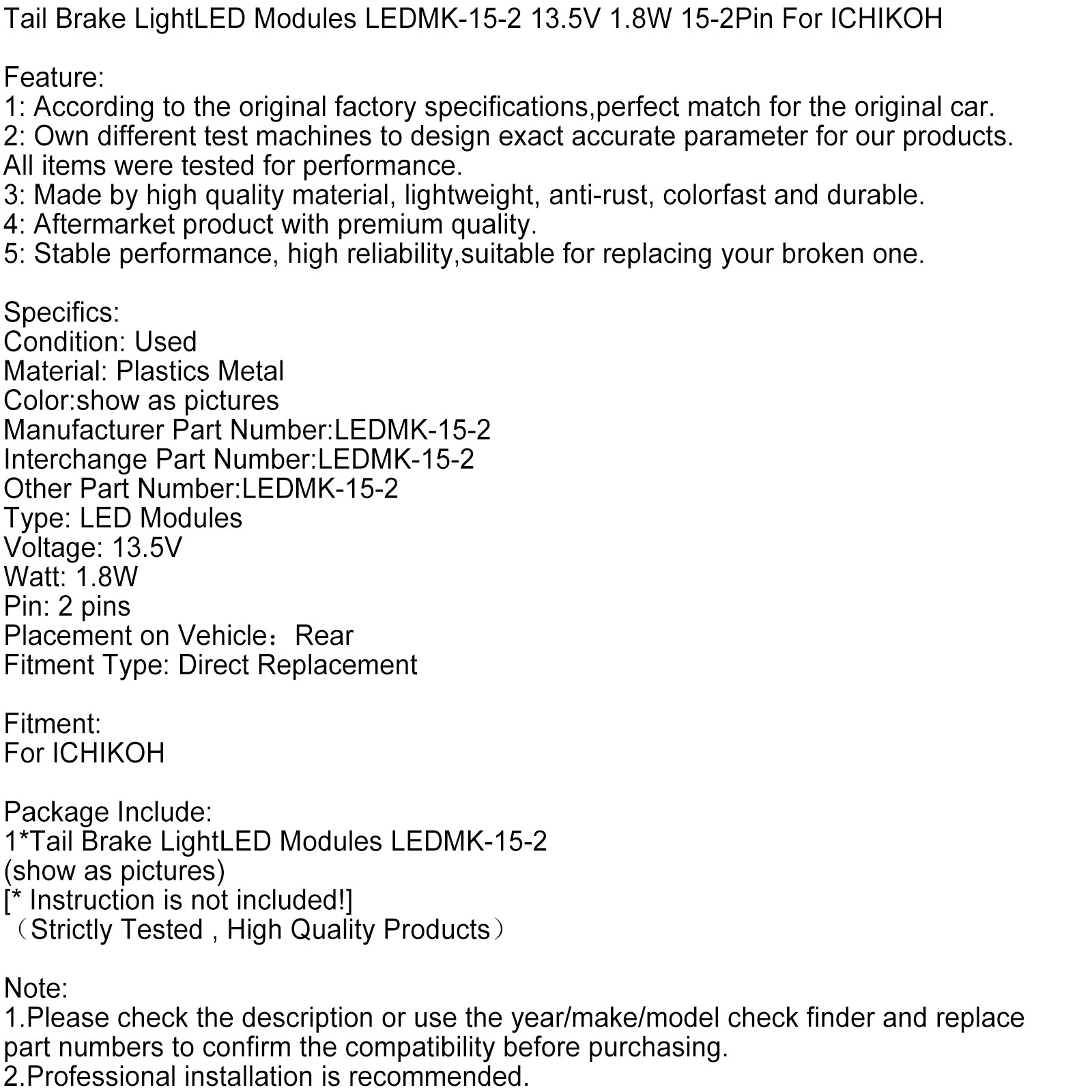 Staartremlicht LED-modules LEDMK-15-2 13,5V 1,8W 15-2Pin voor ICHIKOH