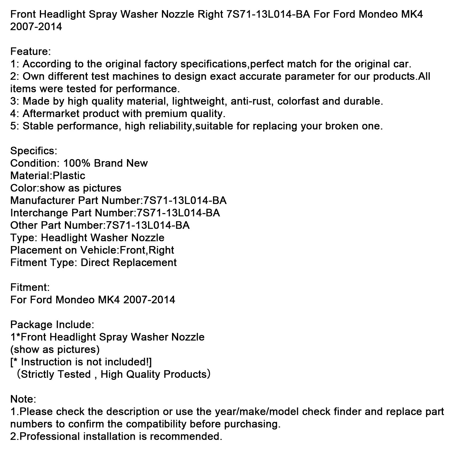 Koplampsproeiersproeier rechts voor Ford Mondeo MK4 2007-2014