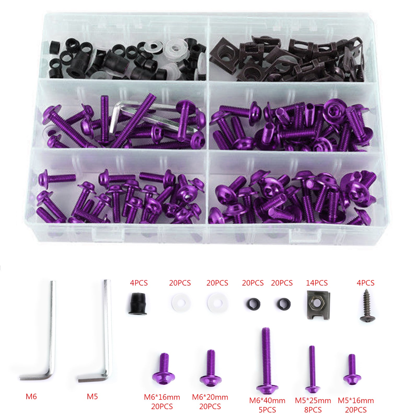 Kit de boulons de carénage pour motos de sport, 177 pièces, vis de fixation M5/M6 violettes