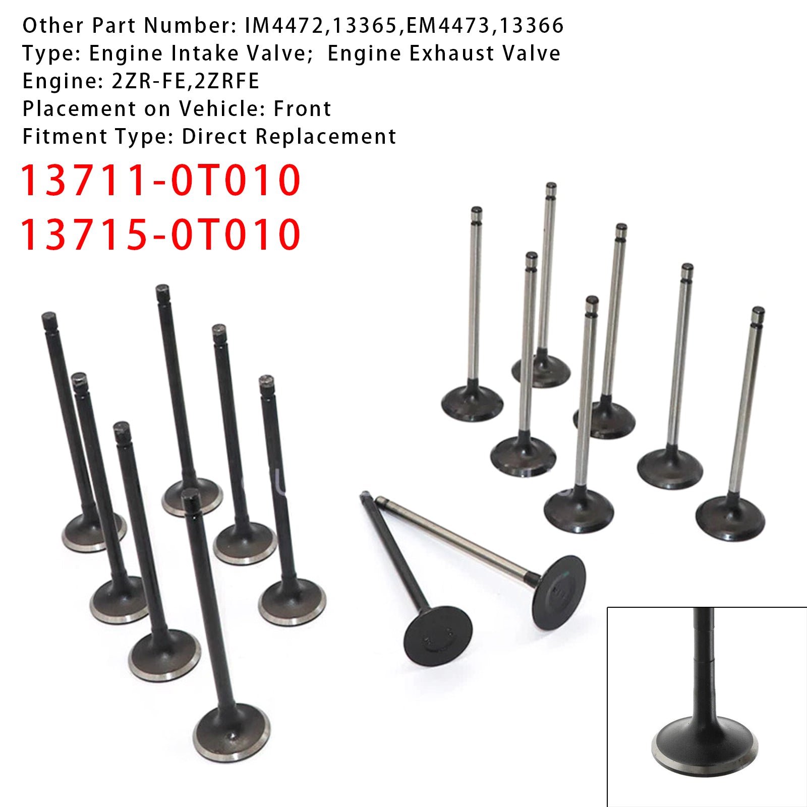 2008-2015 Toyota Scion L4 1.8L DOHC 2ZR-FE 16PCS uitlaatinlaatklepset