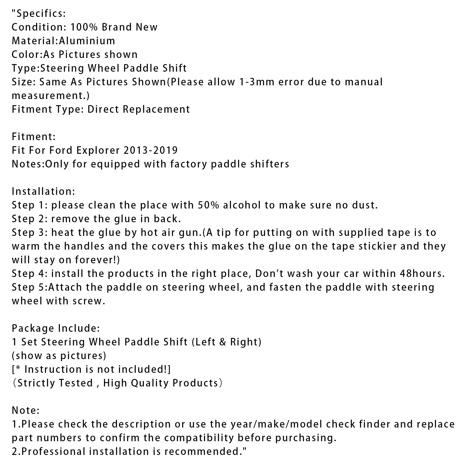 Extension de la palette de vitesses de volant Ford Explorer 2013-2019 pour l'aluminium