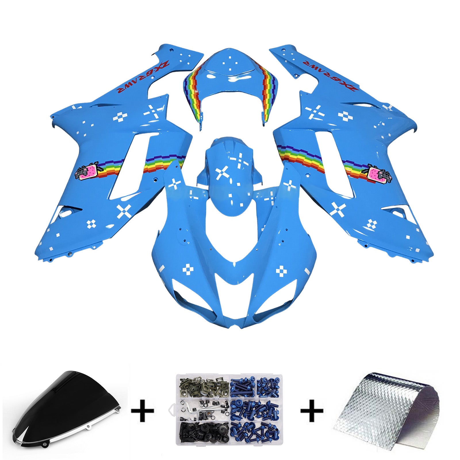 Injeksjon Fairing Kit Bodywork Plast Abs Fit for Kawasaki ZX6R 636 2007-2008