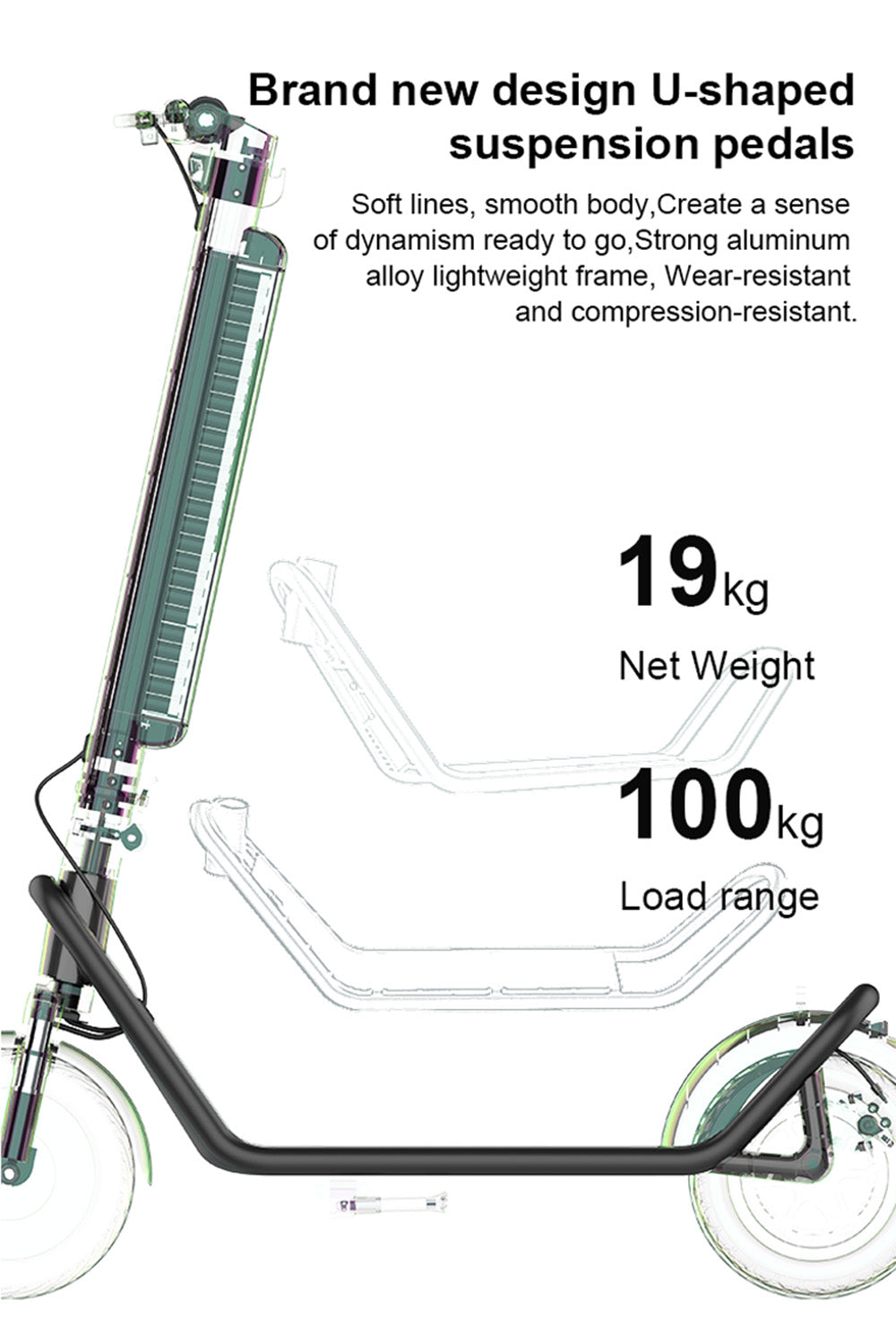 Scooter électrique pliant à entraînement arrière en alliage d'aluminium adulte de 10 pouces