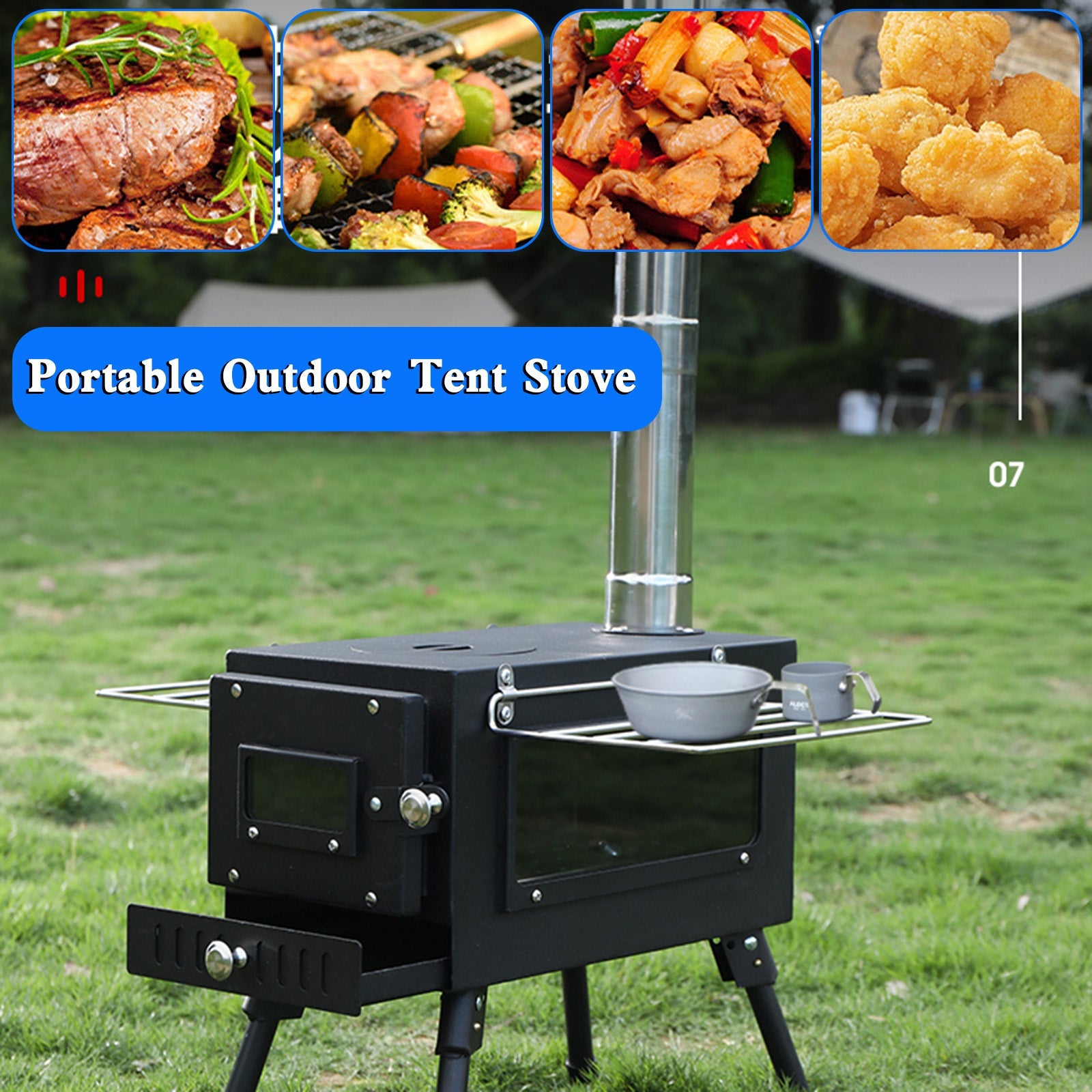 Outdoor Portable Tent Camping Wood Burning Stoves with Flue Pipe For Tent Cooking