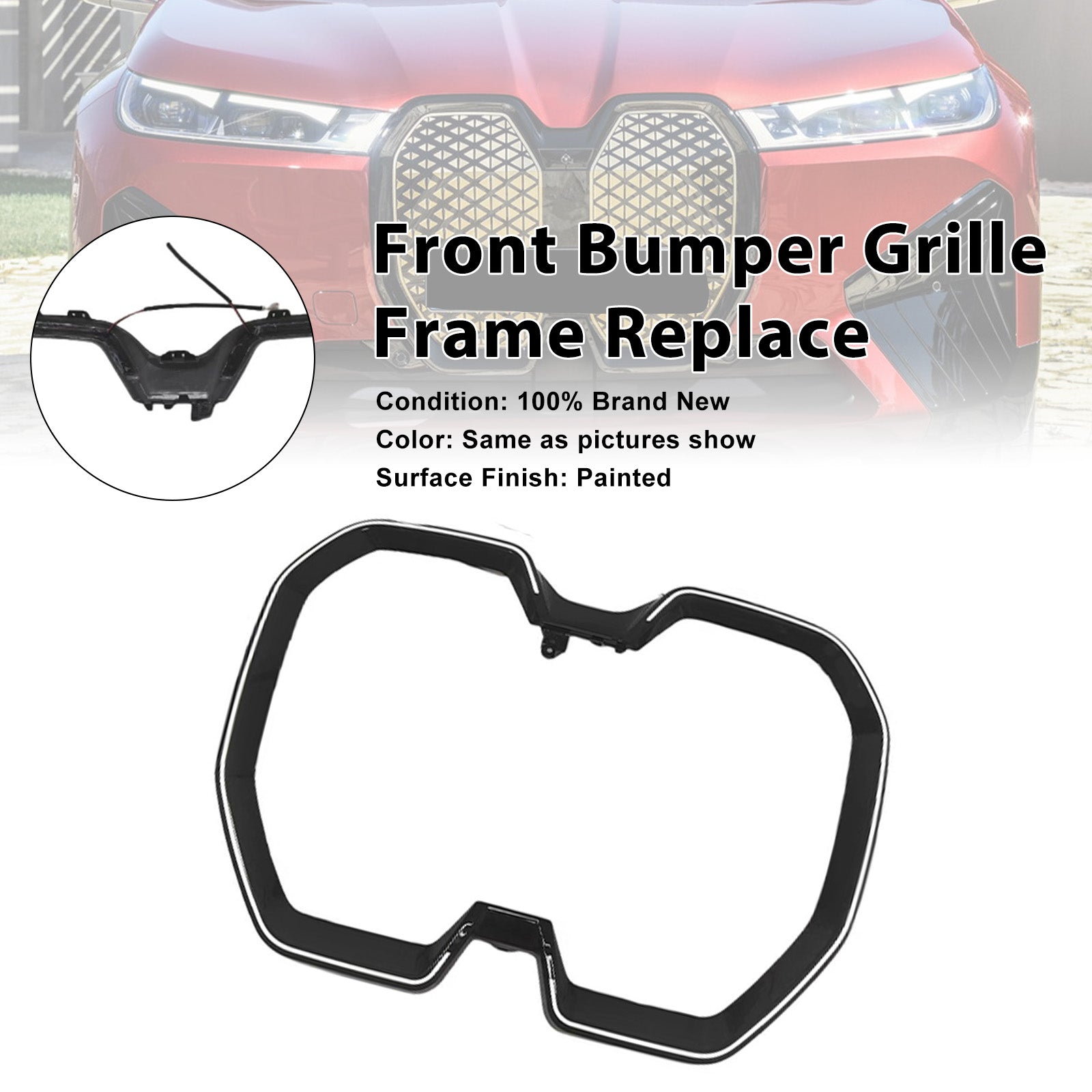 Black Front Bumper Kidney Grille Frame Replace Fit BMW iX SUV 2022-2025 W/LED