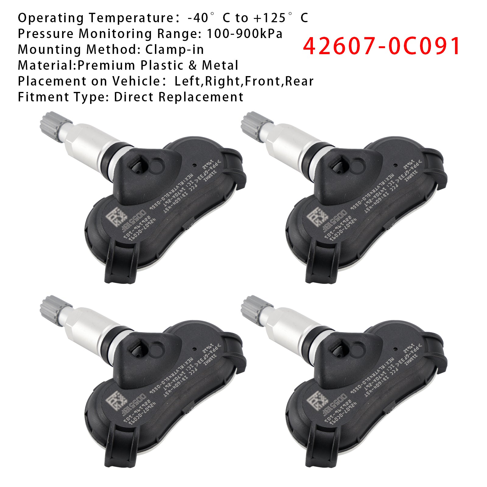 4X TPMS däcktryckssensor för Toyota RAV4 Highlander Tundra 426070C091