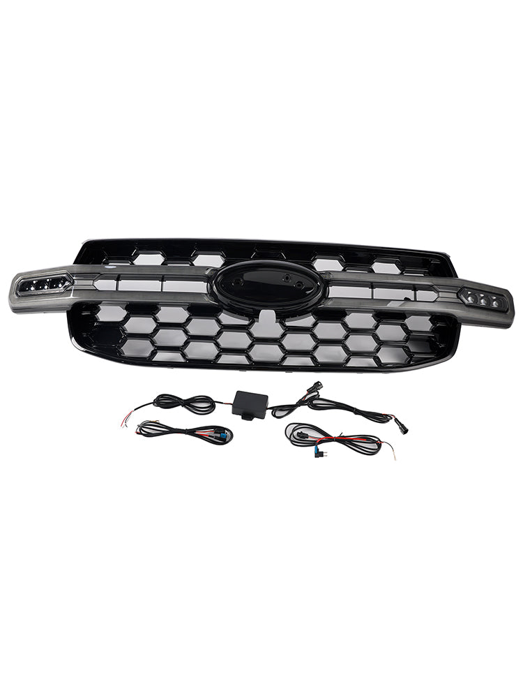 Front Bumper Grille Grill Fit Ford Ranger Everest Next Gen Wildtrak 2023-2024 (med hvit LED)