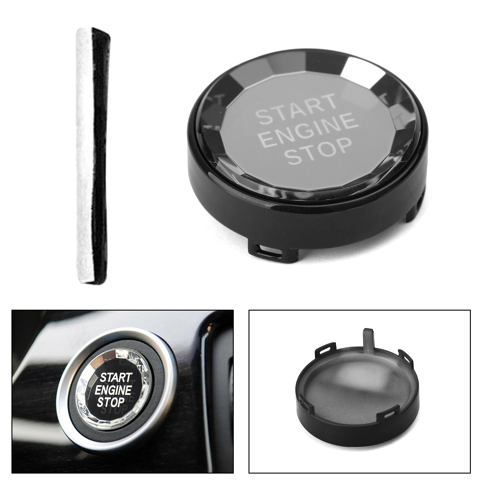 Zwart start-stop-motorknopkristal voor BMW E-chassis E90 E92 E93 E64 E46