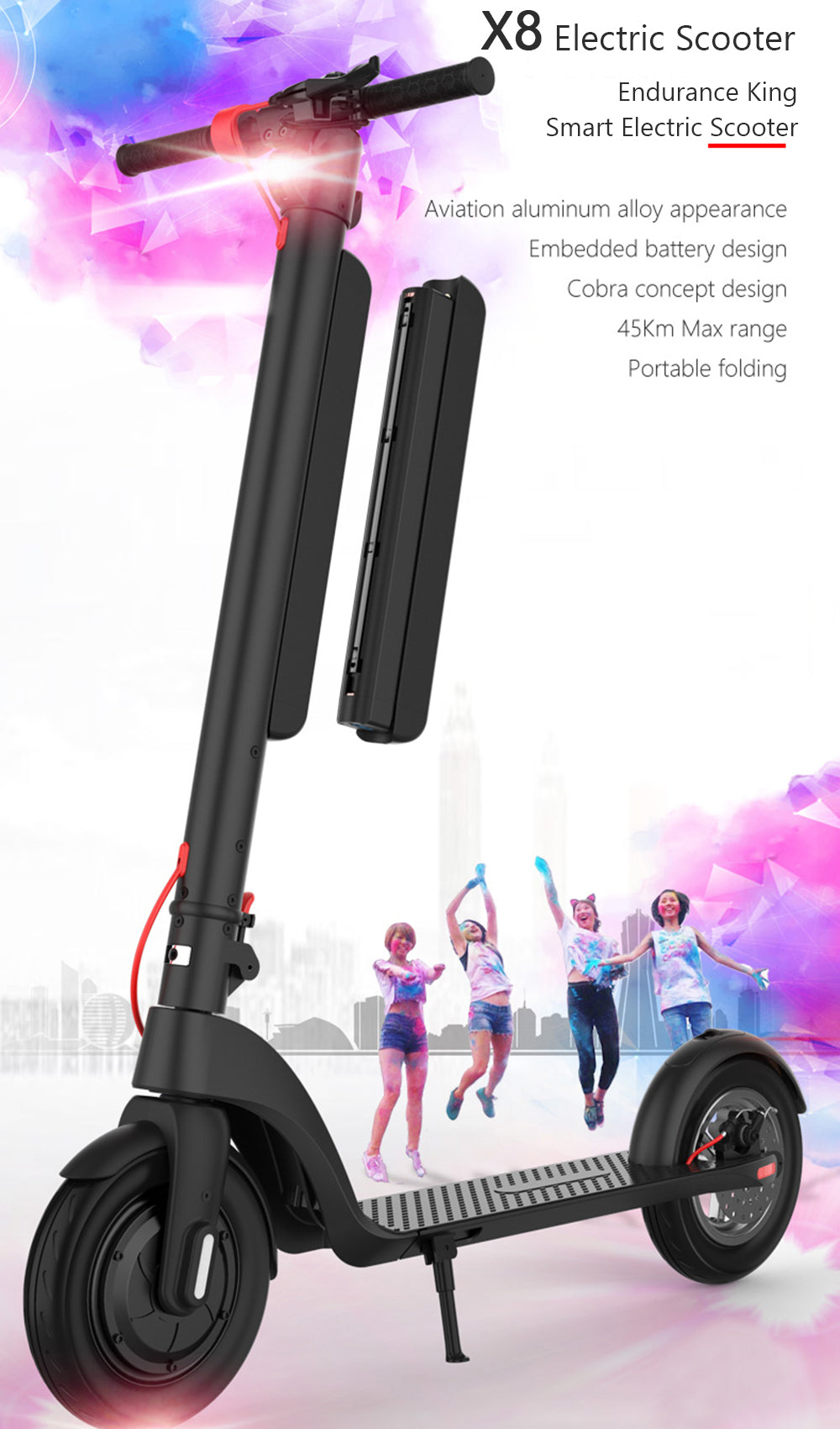 10" scooter électrique se pliant pour la gamme adulte de 350W 45KM pour le déplacement urbain adulte