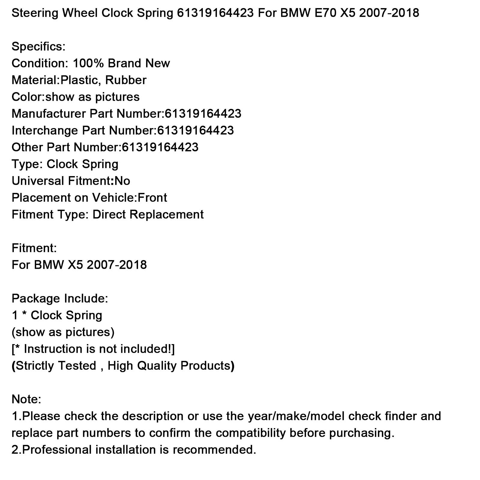 2007-2018 BMW E70 X5 Rattklockfjäder 61319164423