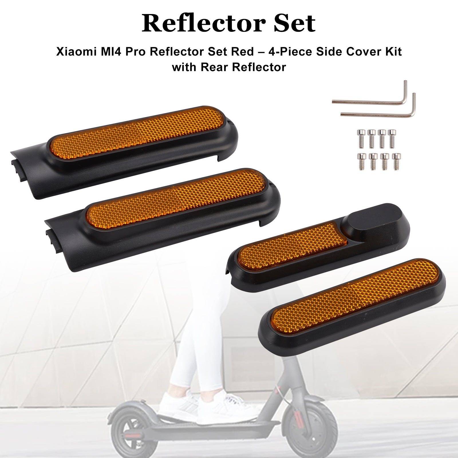 Conjunto de 4 tampas laterais de scooter com refletor traseiro para Xiaomi 4 Pro (1ª geração)