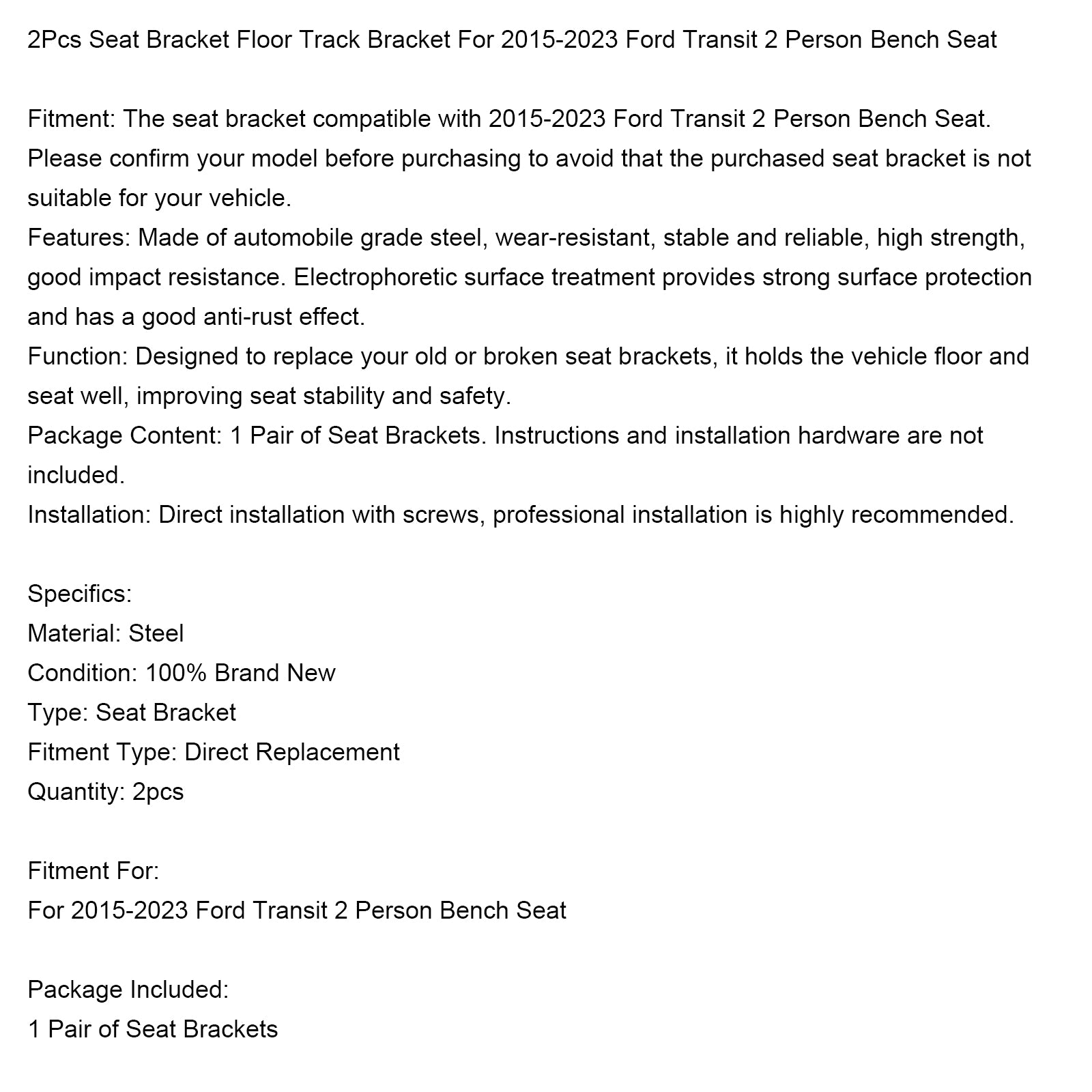 2015-2023 Ford Transit 2-persoons zitbank, 2 stuks stoelbeugel vloerrailbeugel