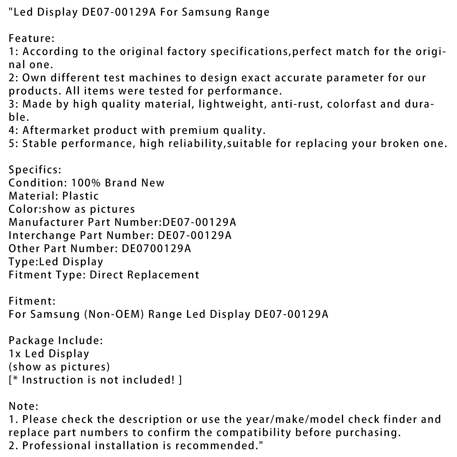 Led Display For Samsung Range DE07-00129A DE0700129A