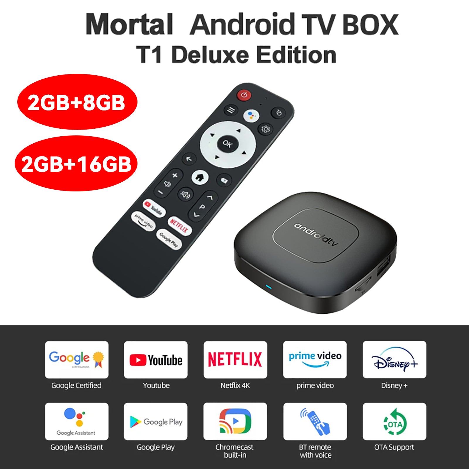 Android 13 Mortal T1 TV BOX Ram 2GB ROM 8/16GB Reproductor multimedia Receptor Set top BOX