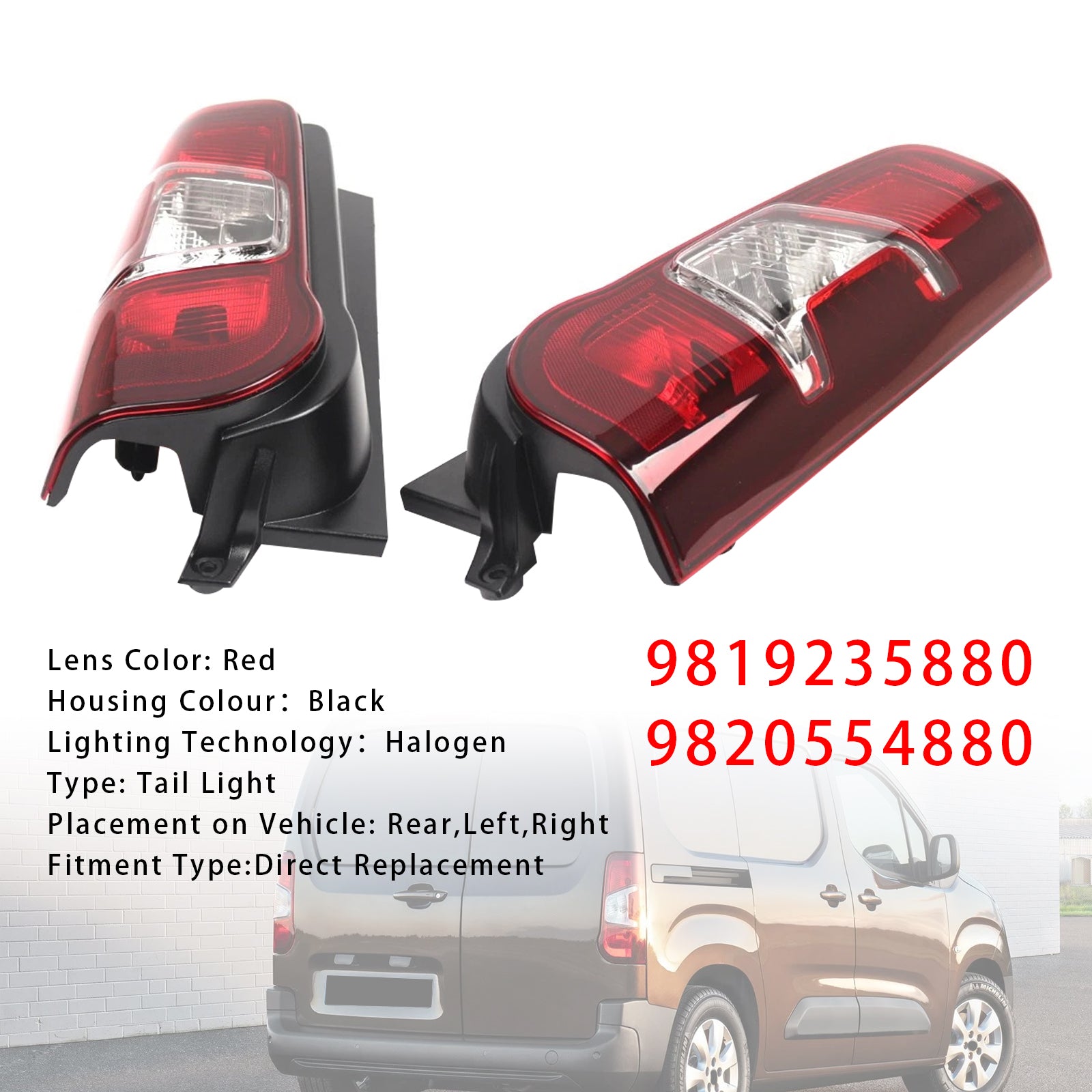 Vľavo+pravá strana zadného zadného svetla zadná žiarovka pre PEUGEOT Partner 2018-2024