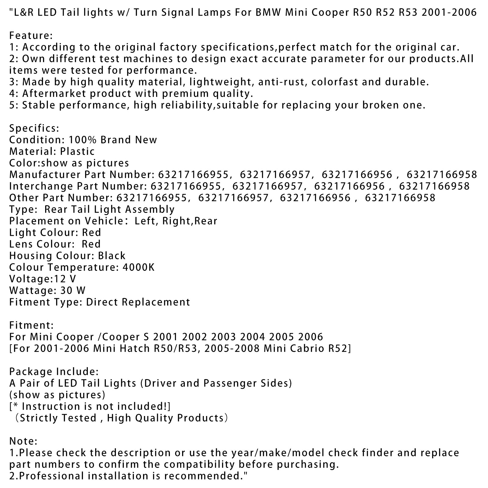 2001 2002 2003 2004 2005 2006 BMW Mini Cooper R50 R52 R53 L&Zadné svetlá R LED so smerovkami