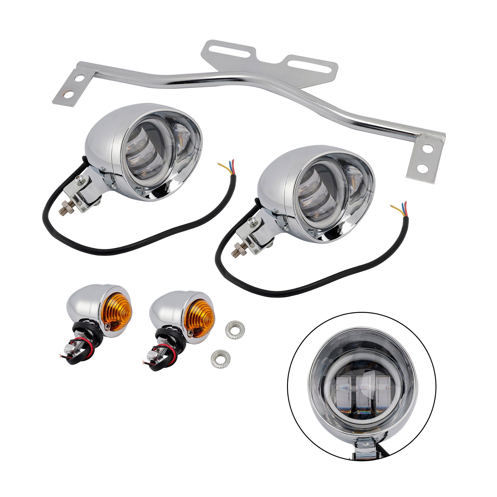 Motorcycle Beam Headlight Fog lampe personnalisée Chrome # D21 pour Racer Bobber Chopper