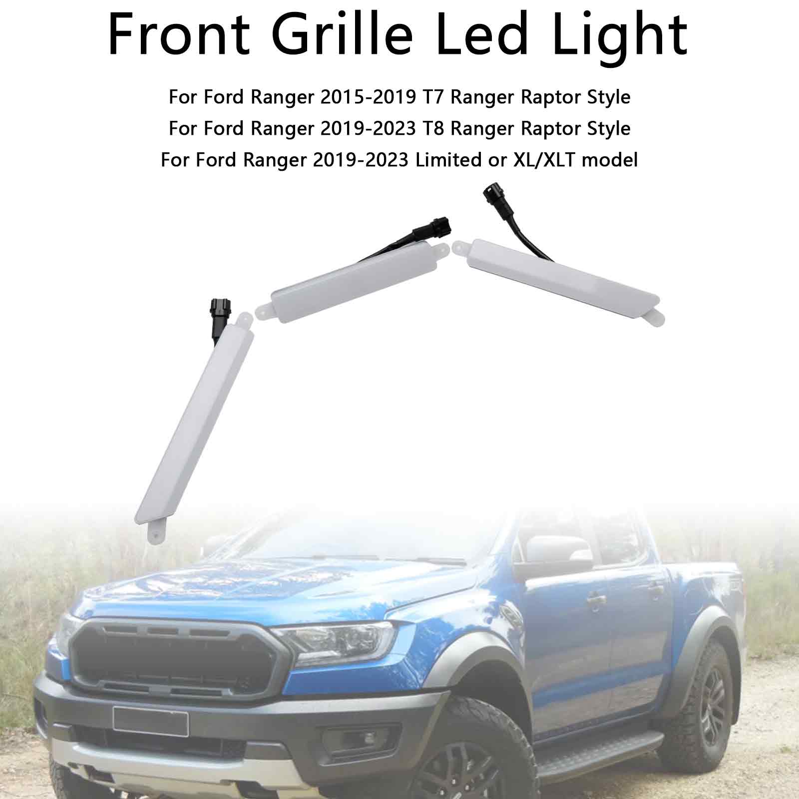 Grille de pare-chocs avant modèle Ford Ranger Limited ou XL/XLT 2019-2023, lumière LED blanche