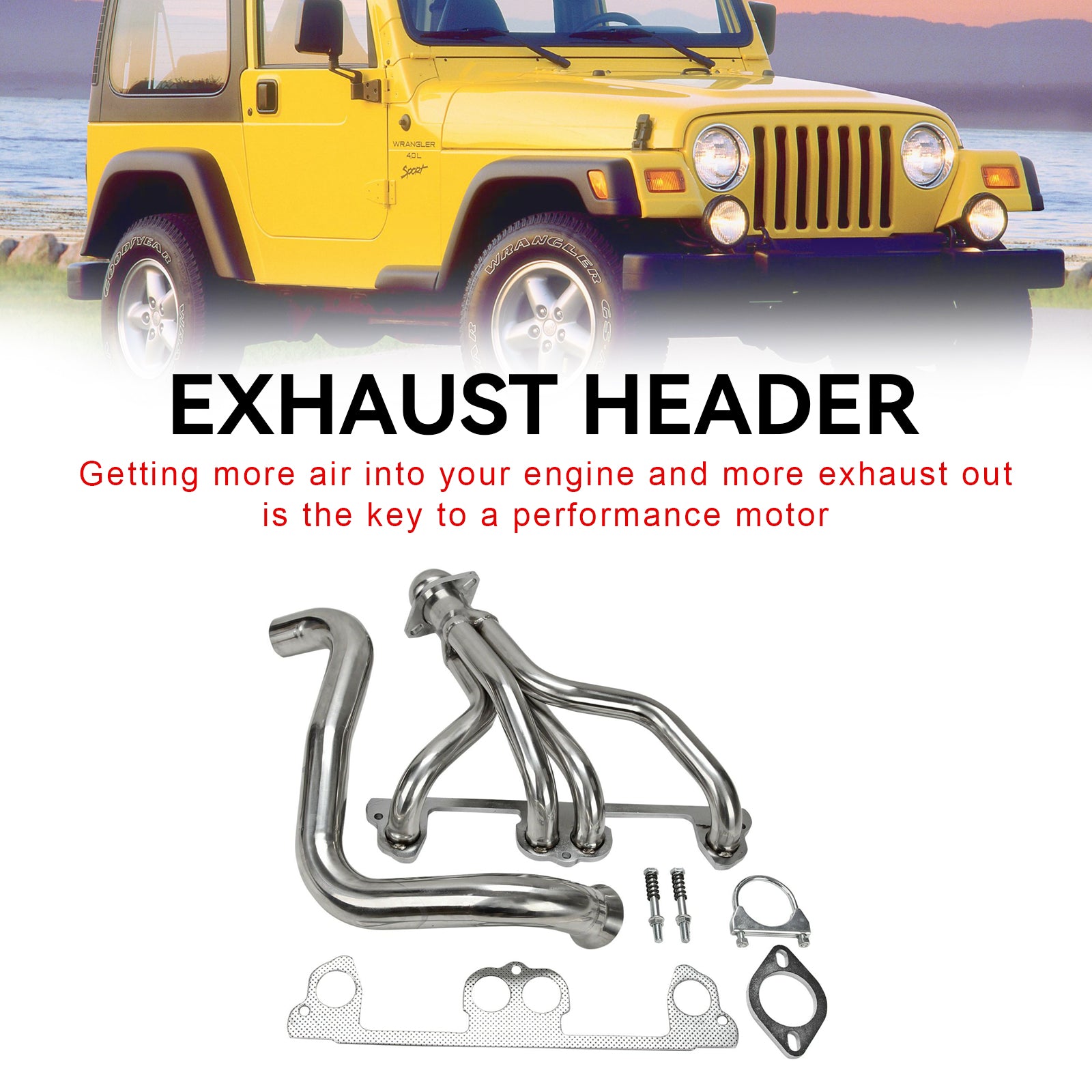 Cabeçalho do coletor de aço inoxidável Jeep Wrangler TJ 1997-1999 2.5L L4