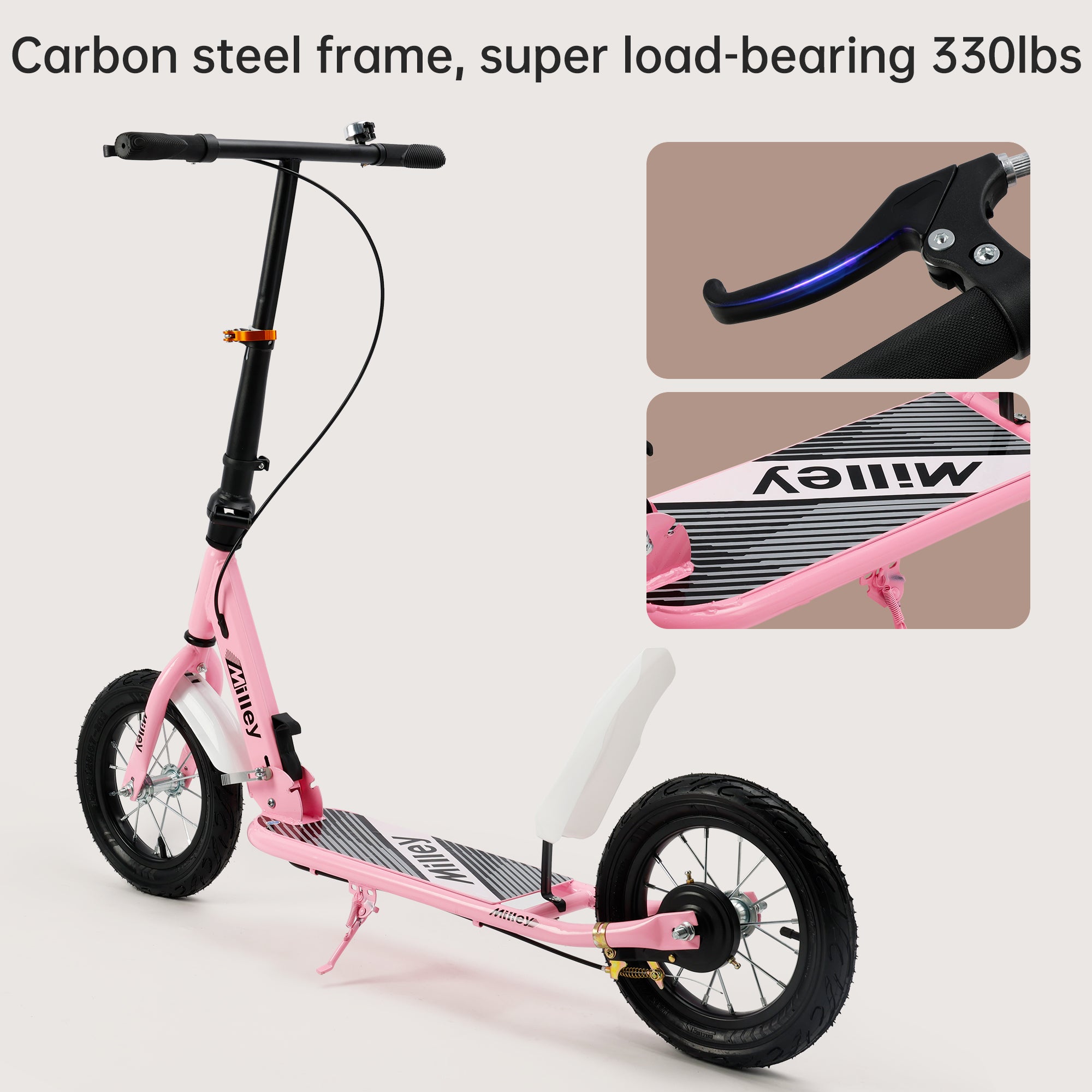 12" Large Smooth Rolling Rubber Air Tires Shock-Absorbing Foldable Commuter Kick Scooter For Adults and Teens